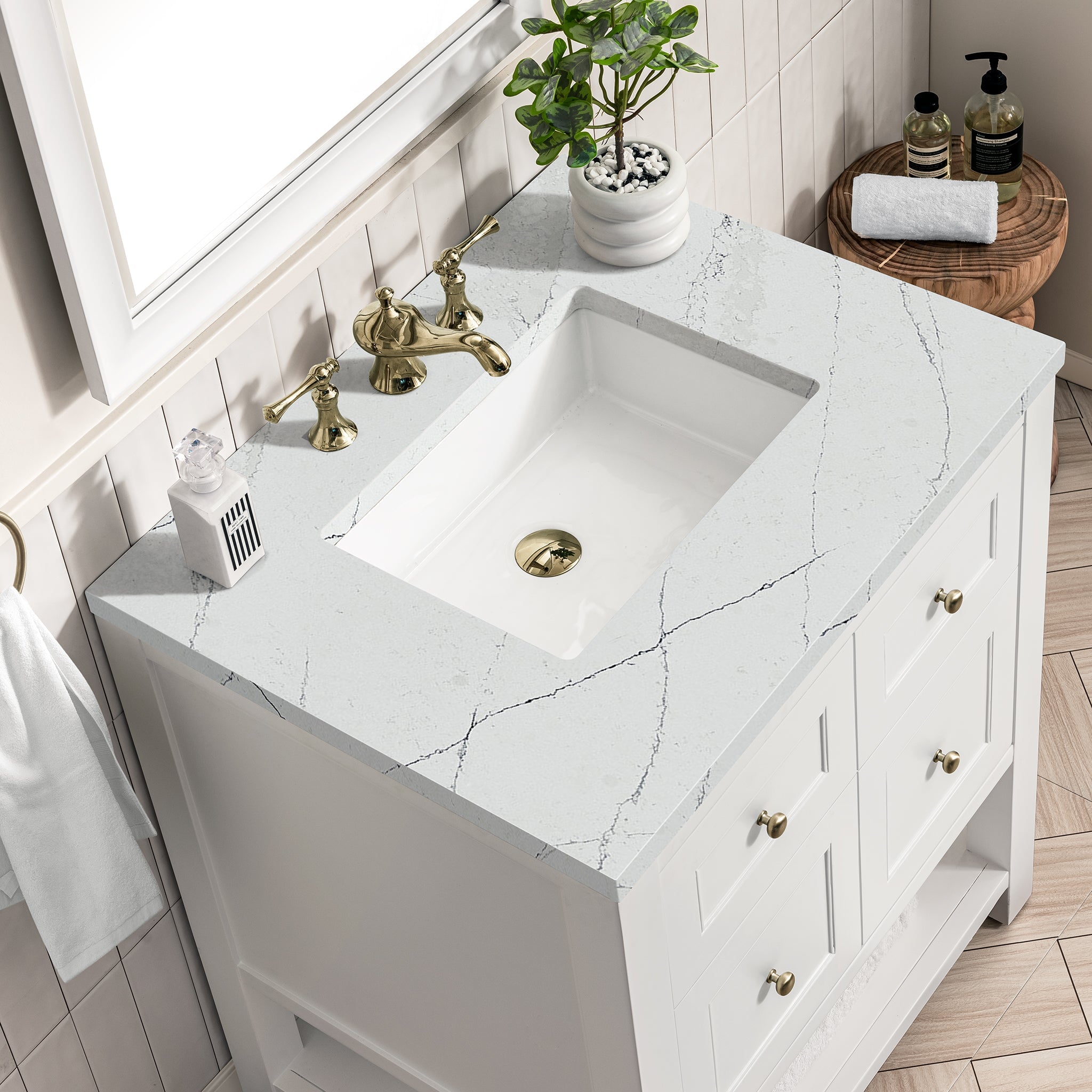 James Martin Breckenridge 30" Single Bathroom Vanity, Bright White with Ethereal Noctis countertop