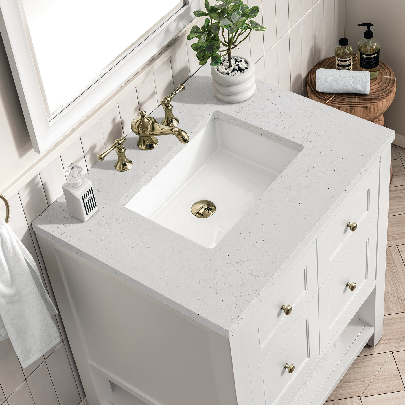 James Martin Breckenridge 30" Single Bathroom Vanity, Bright White with Lime Delight countertop