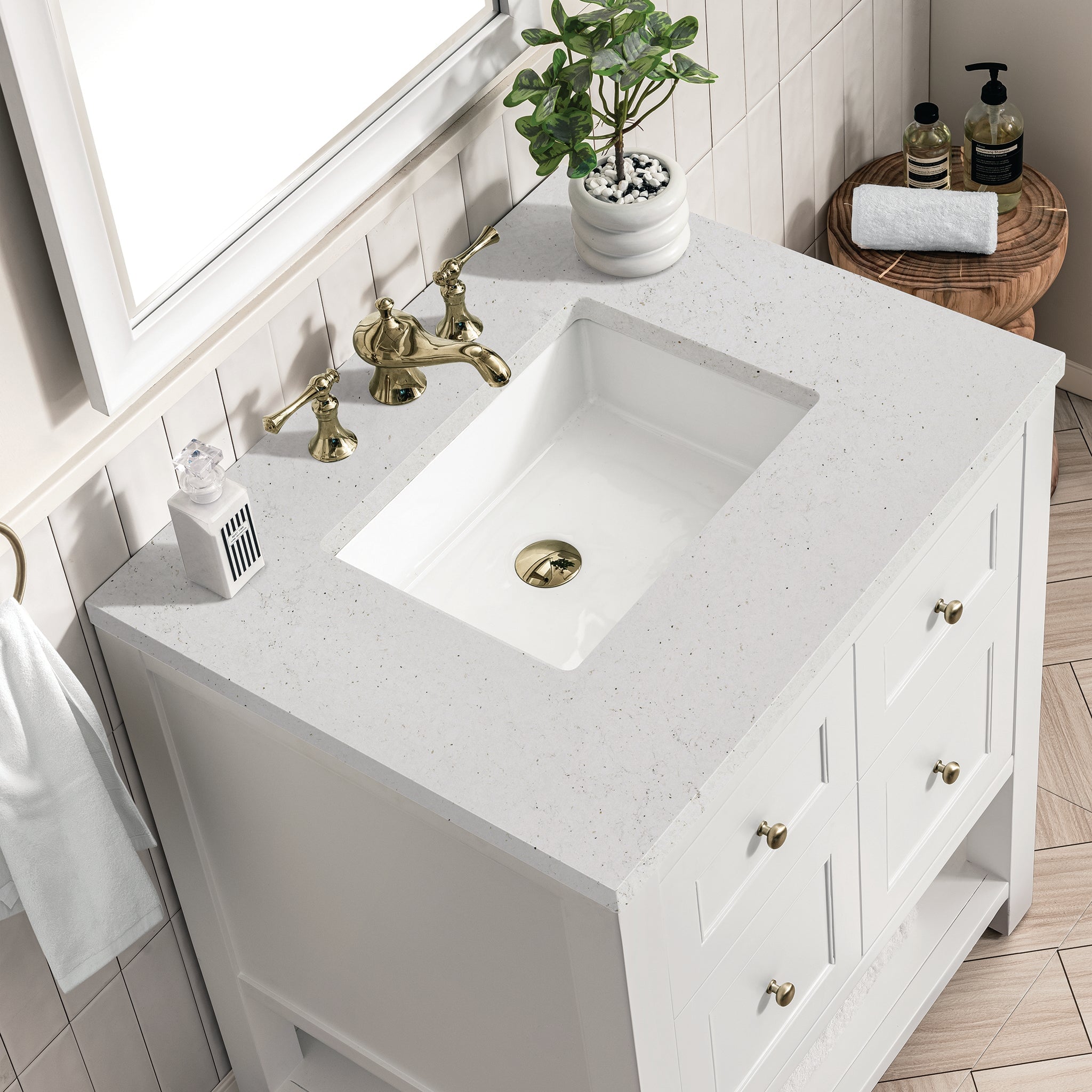 James Martin Breckenridge 30" Single Bathroom Vanity, Bright White with Lime Delight countertop