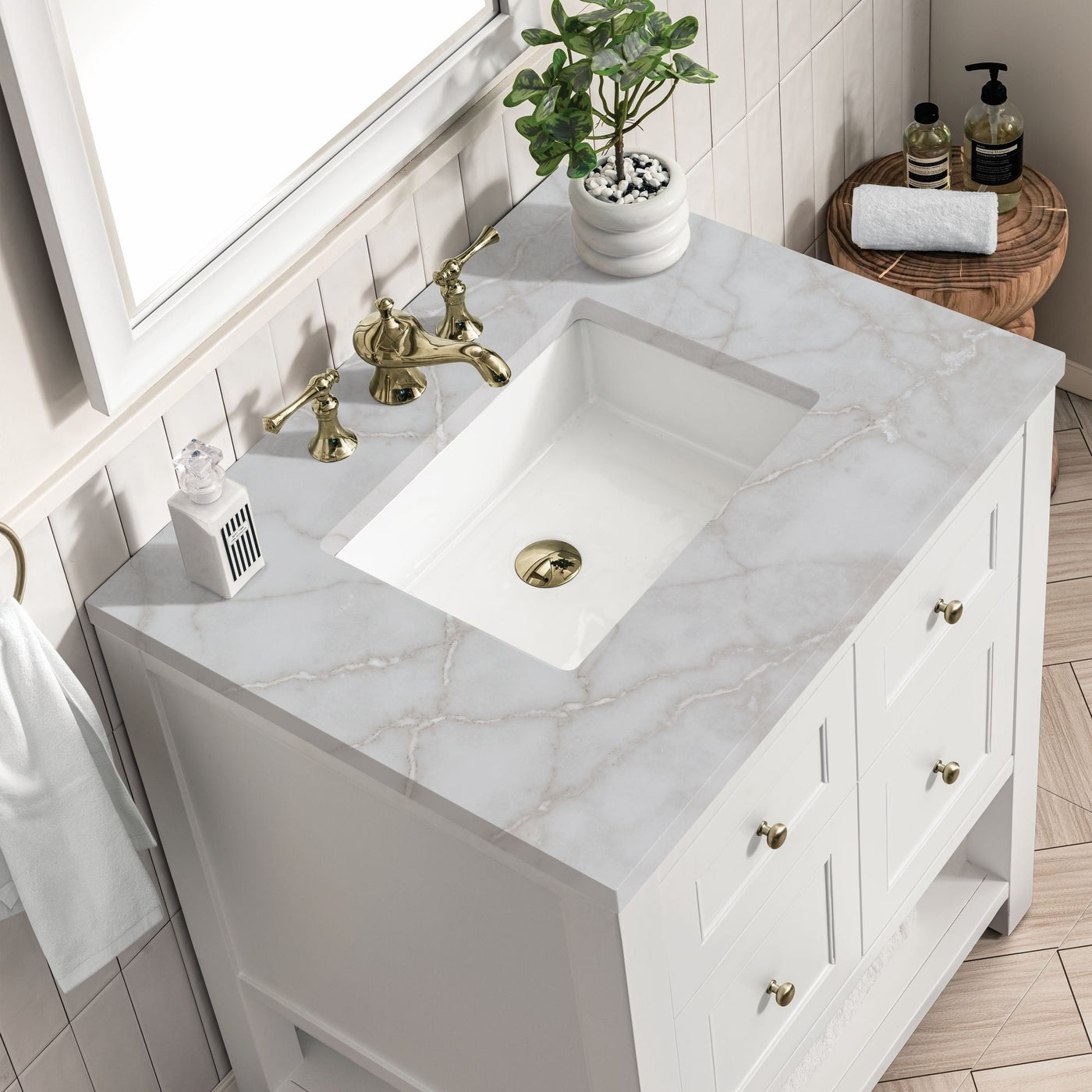James Martin Breckenridge 30" Single Bathroom Vanity, Bright White with Victorian Silver countertop