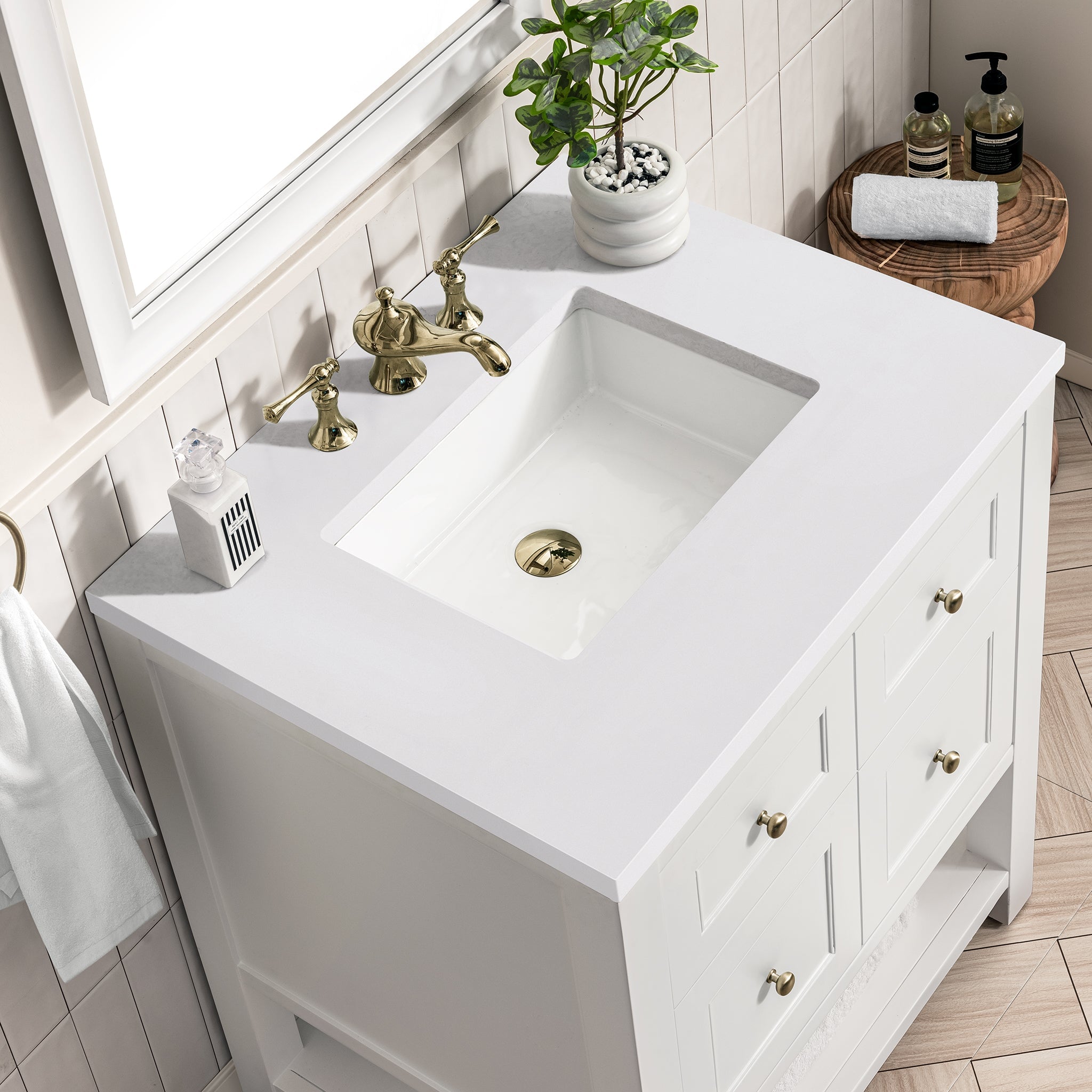 James Martin Breckenridge 30" Single Bathroom Vanity, Bright White with White Zeus countertop