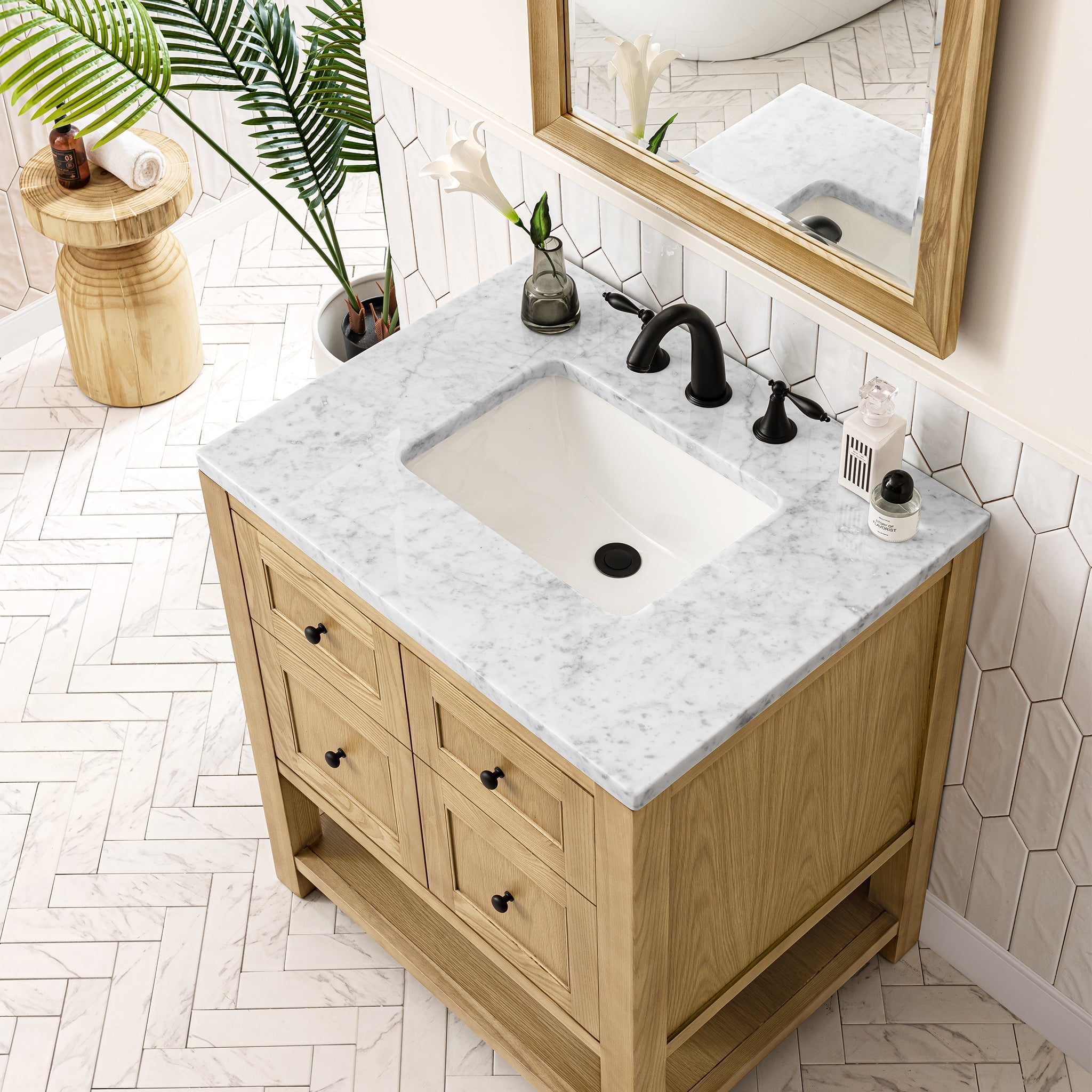 James Martin Breckenridge 30" Single Bathroom Vanity, Light Natural Oak with Carrara White countertop