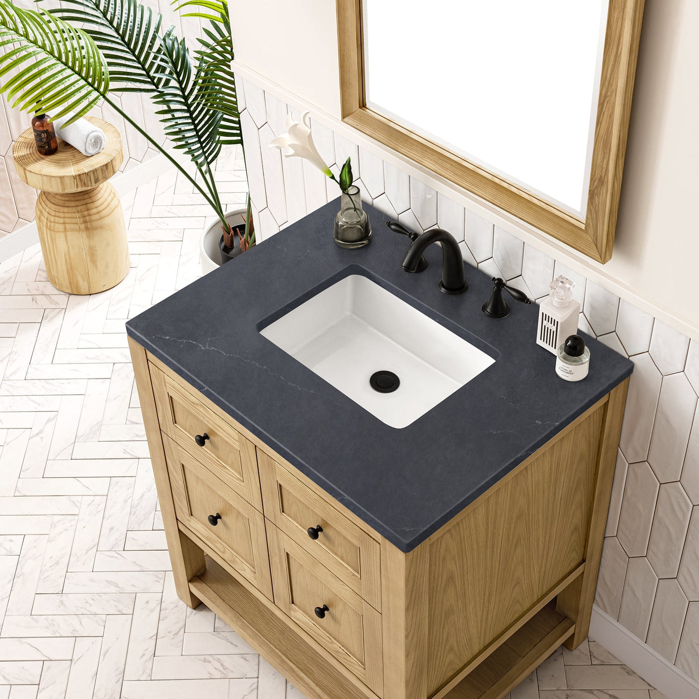 James Martin Breckenridge 30" Single Bathroom Vanity, Light Natural Oak with Charcoal Soapstone countertop