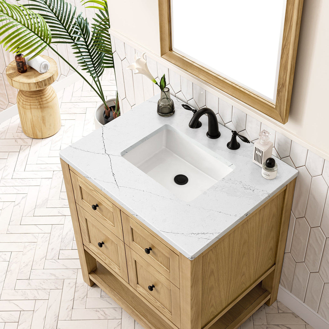 James Martin Breckenridge 30" Single Bathroom Vanity, Light Natural Oak with Ethereal Noctis countertop