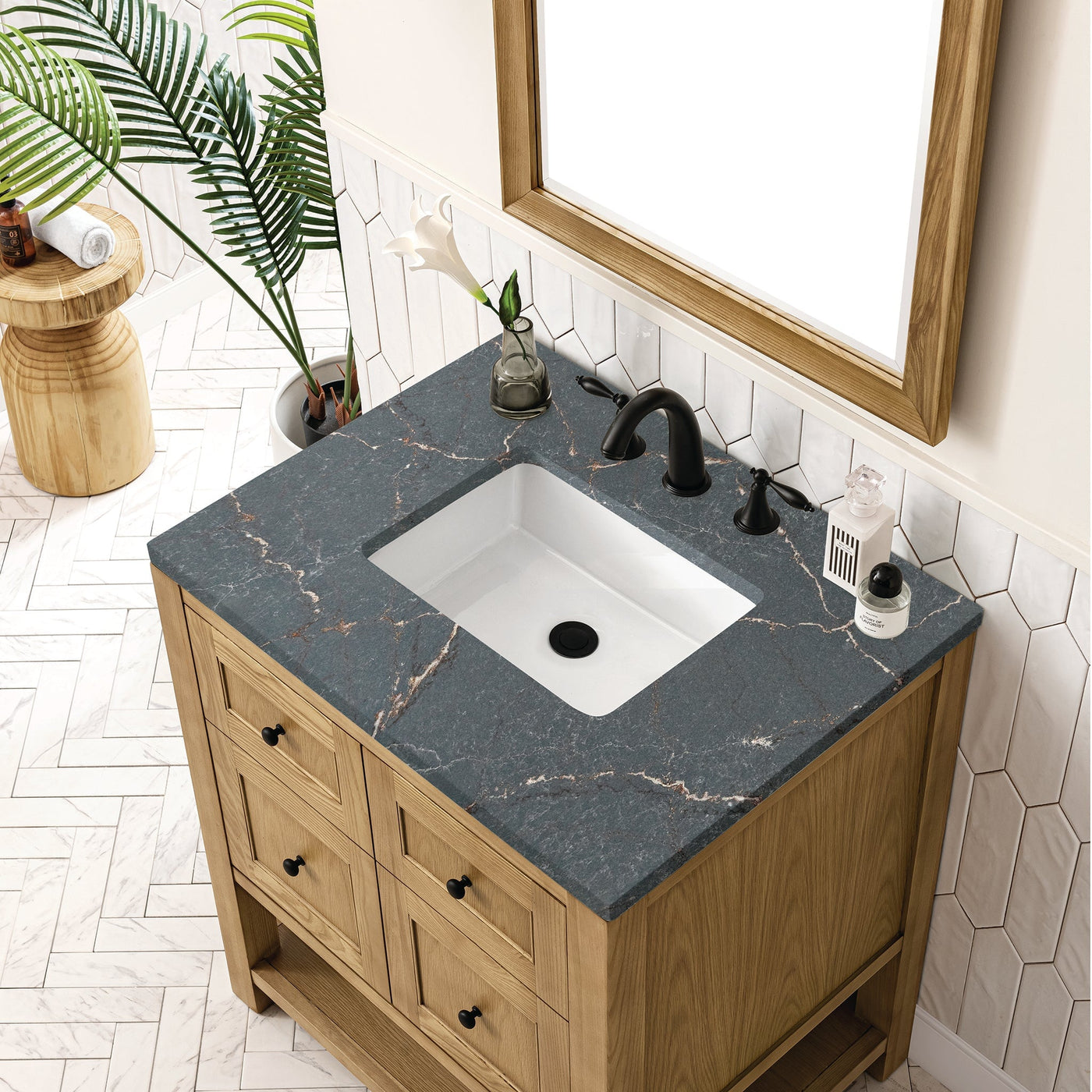 James Martin Breckenridge 30" Single Bathroom Vanity, Light Natural Oak with Parisien Bleu countertop