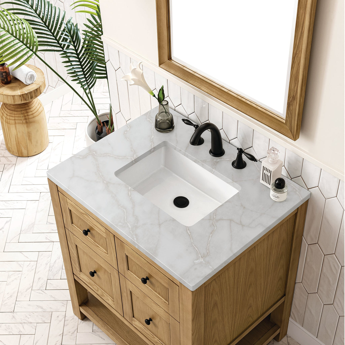 James Martin Breckenridge 30" Single Bathroom Vanity, Light Natural Oak with Victorian Silver countertop