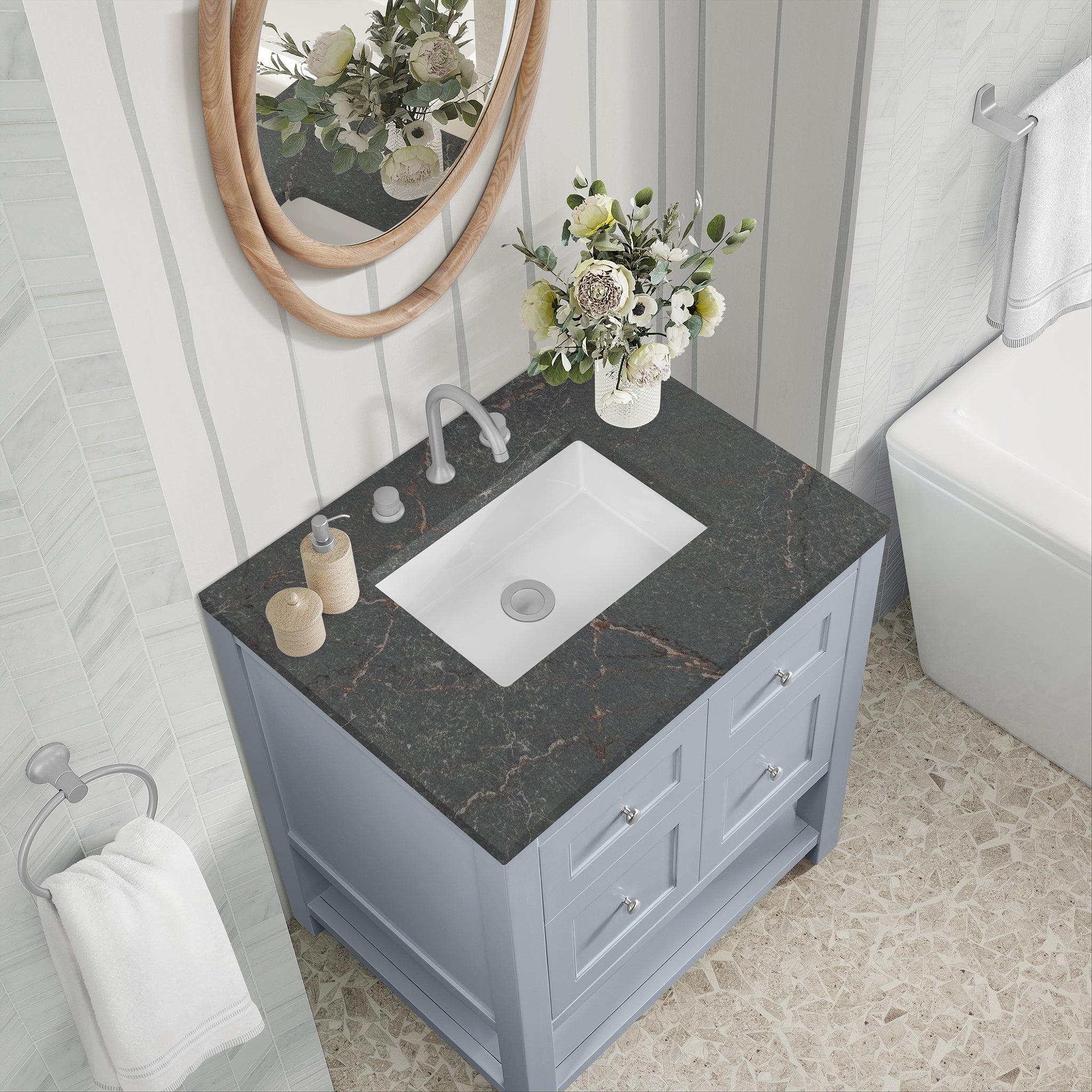 James Martin Breckenridge 30" Single Bathroom Vanity, Serenity Blue with Parisien Bleu countertop