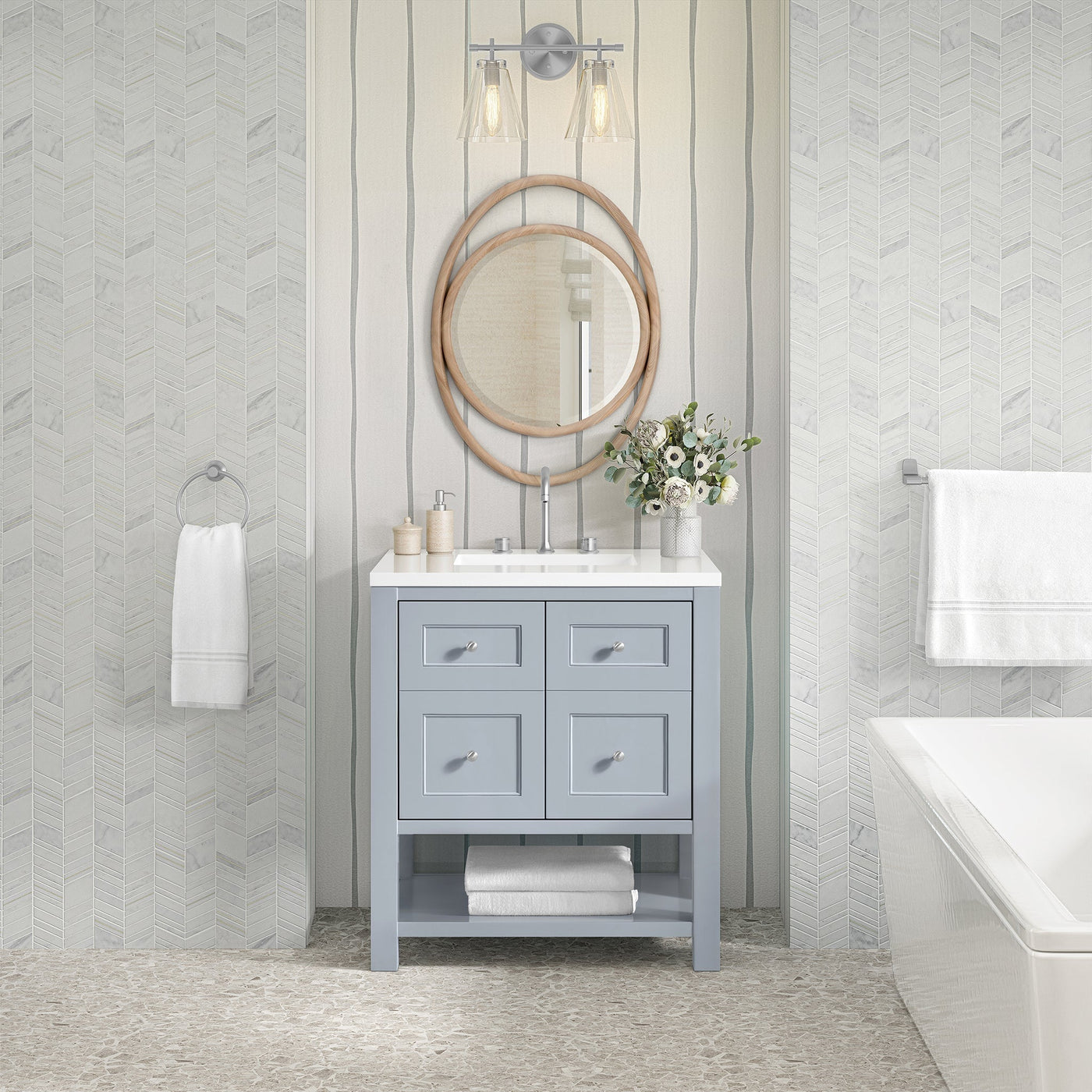 James Martin Breckenridge 30" Single Bathroom Vanity, Serenity Blue, cabinet without a countertop