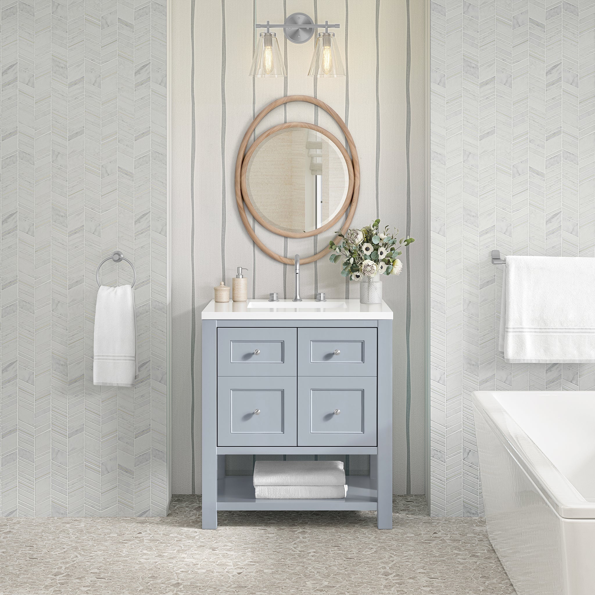 James Martin Breckenridge 30" Single Bathroom Vanity, Serenity Blue, cabinet without a countertop