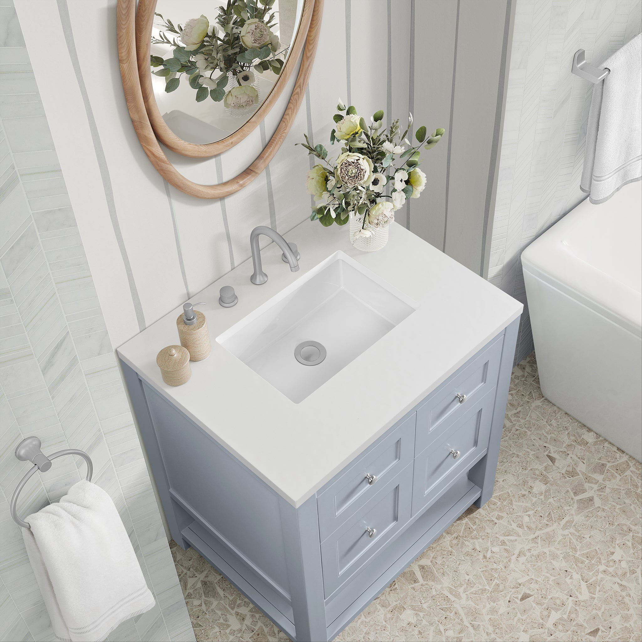 James Martin Breckenridge 30" Single Bathroom Vanity, Serenity Blue with White Zeus countertop