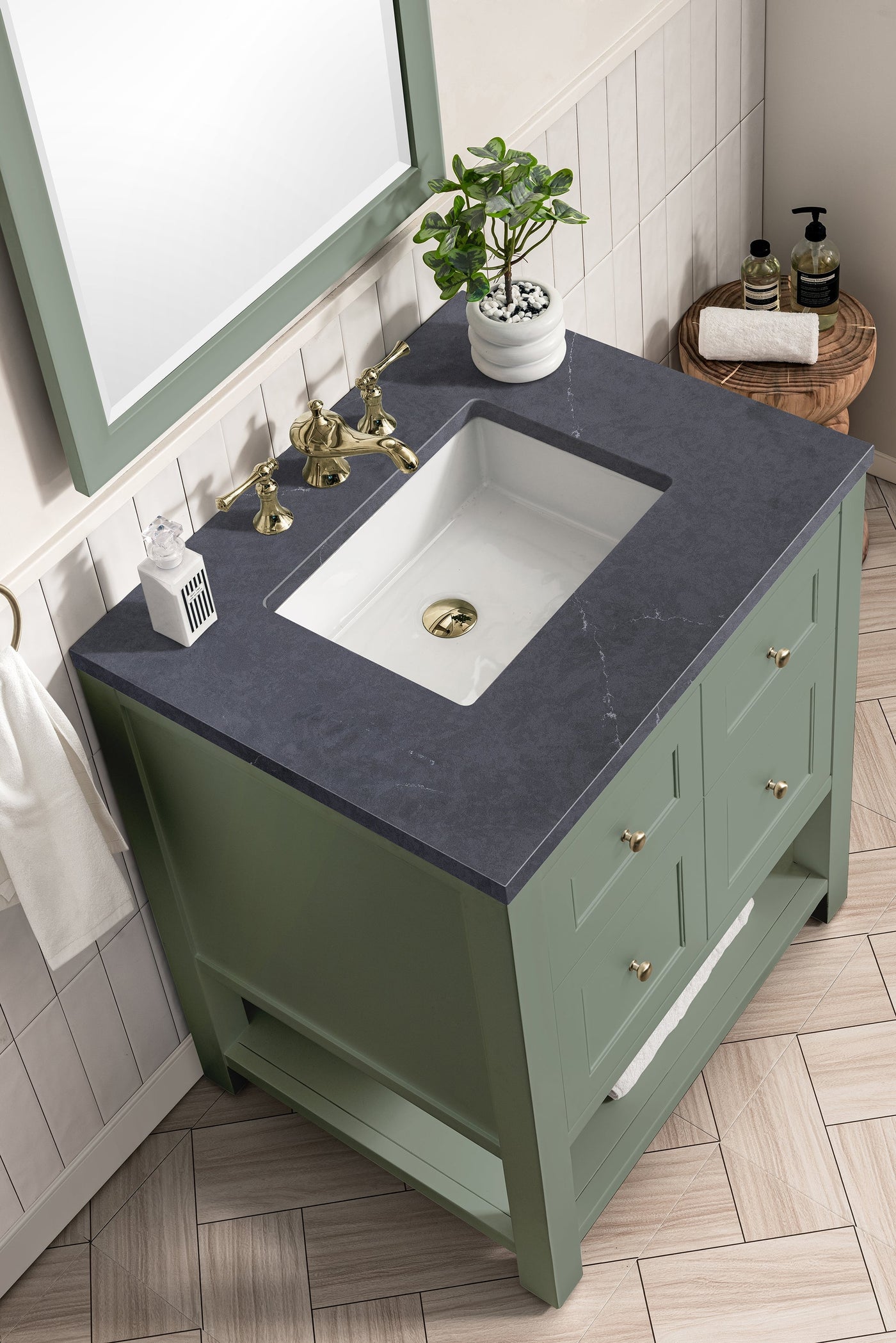 James Martin Breckenridge 30" Single Bathroom Vanity, Smokey Celadon with Charcoal Soapstone countertop