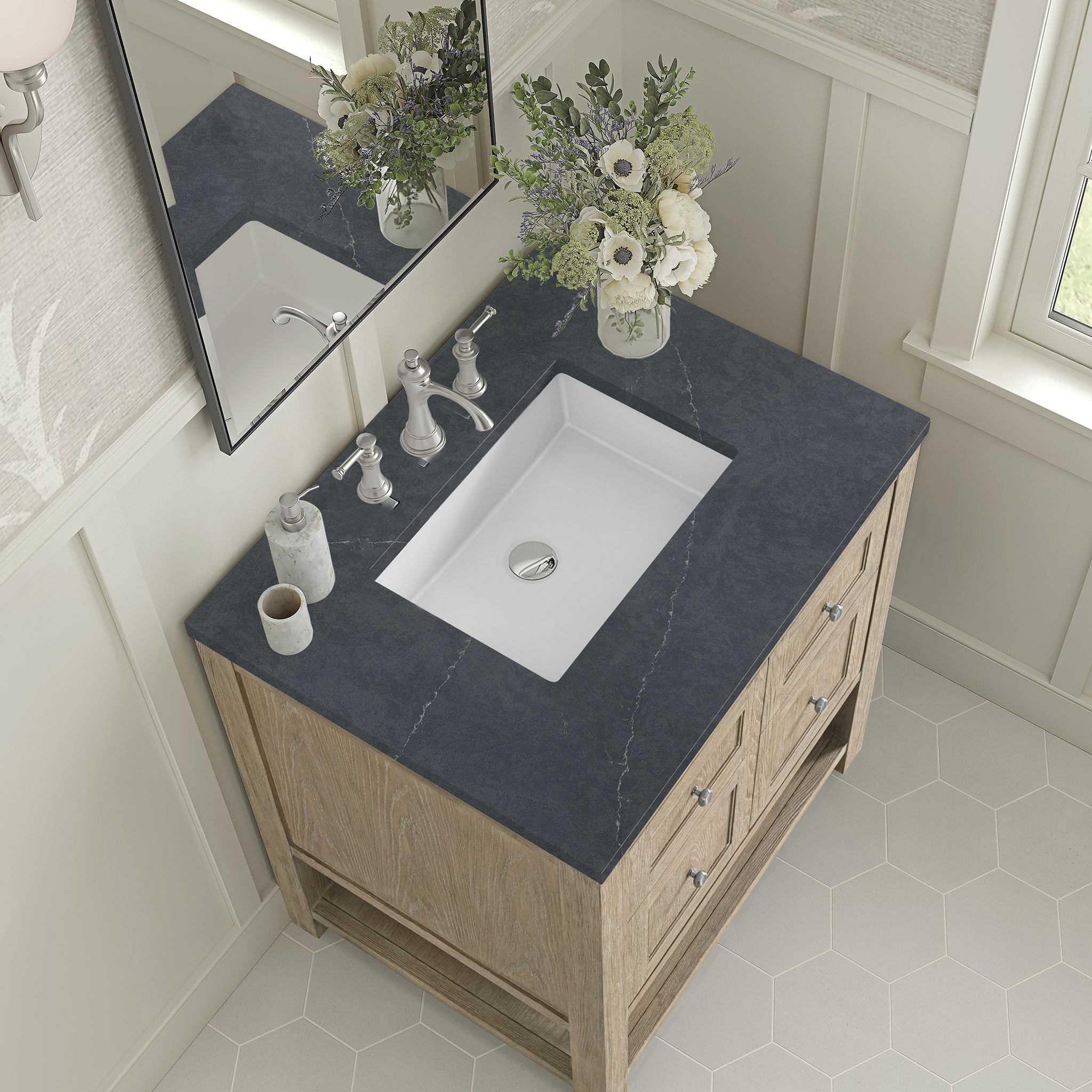 James Martin Breckenridge 30" Single Bathroom Vanity, Whitewashed Oak with Charcoal Soapstone countertop