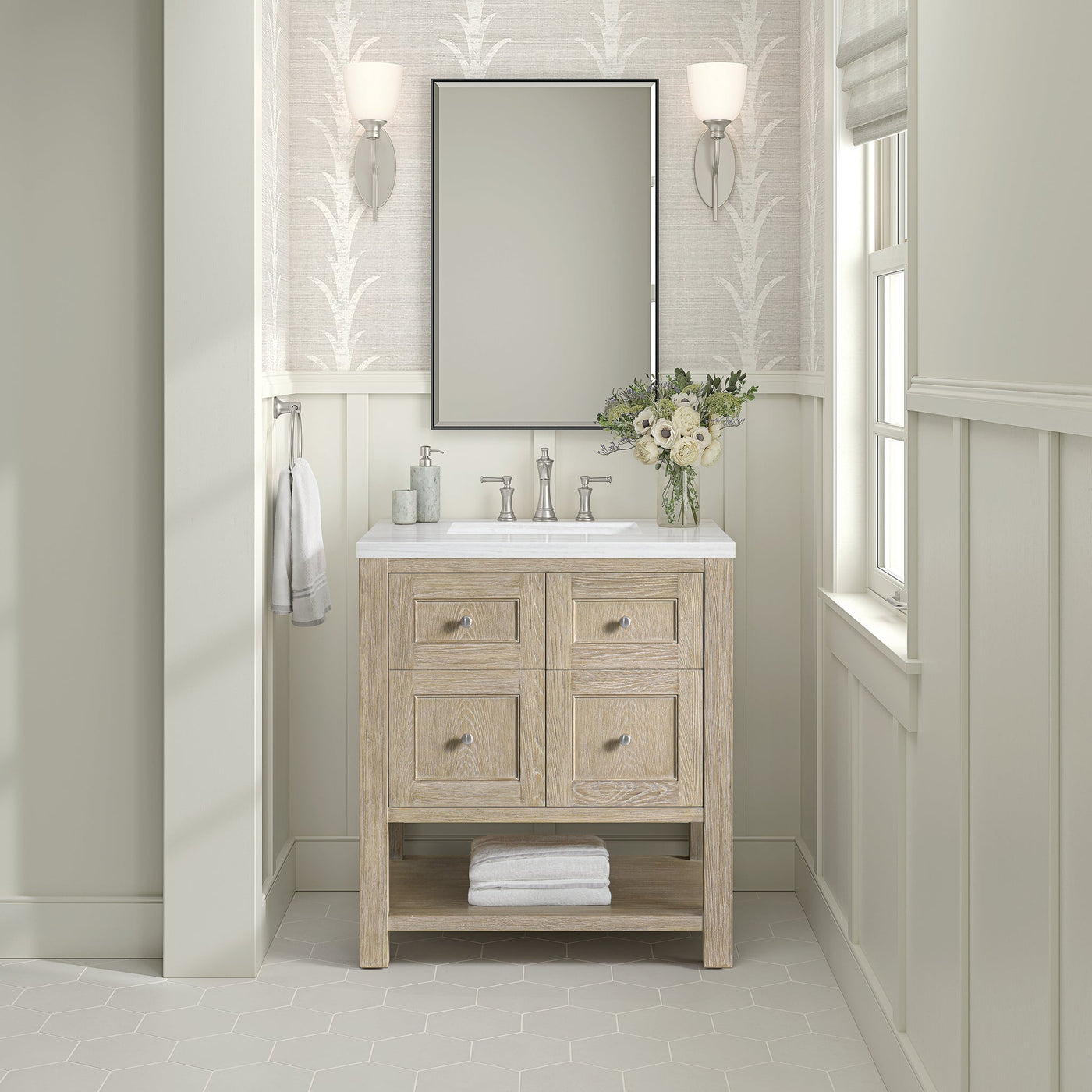 James Martin Breckenridge 30" Single Bathroom Vanity, Whitewashed Oak, cabinet without a countertop