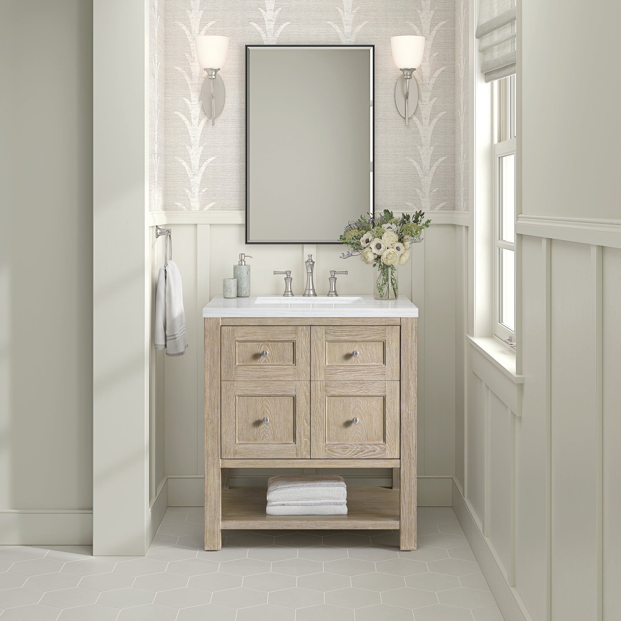 James Martin Breckenridge 30" Single Bathroom Vanity, Whitewashed Oak, cabinet without a countertop