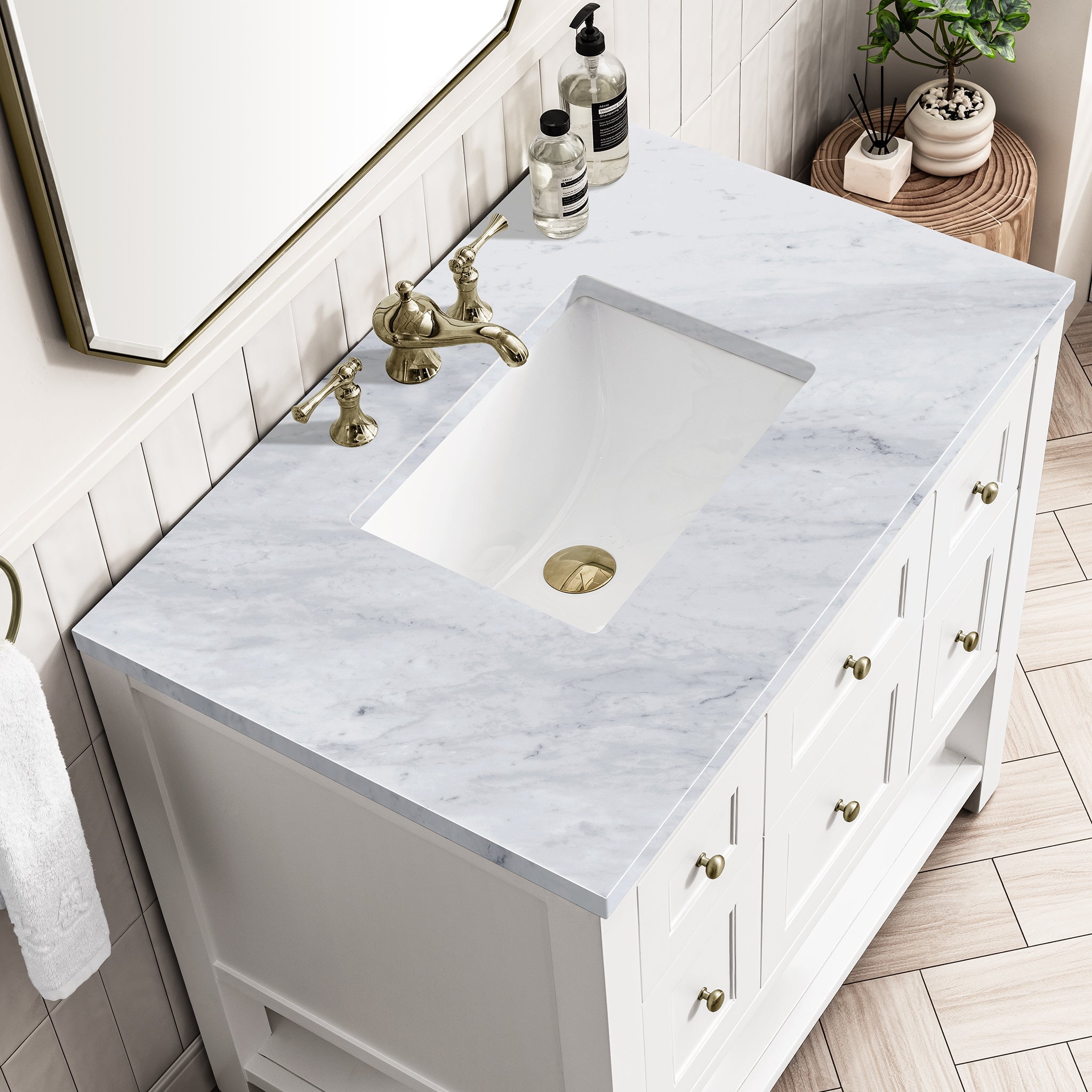 James Martin Breckenridge 36" Single Bathroom Vanity, Bright White with Carrara White countertop