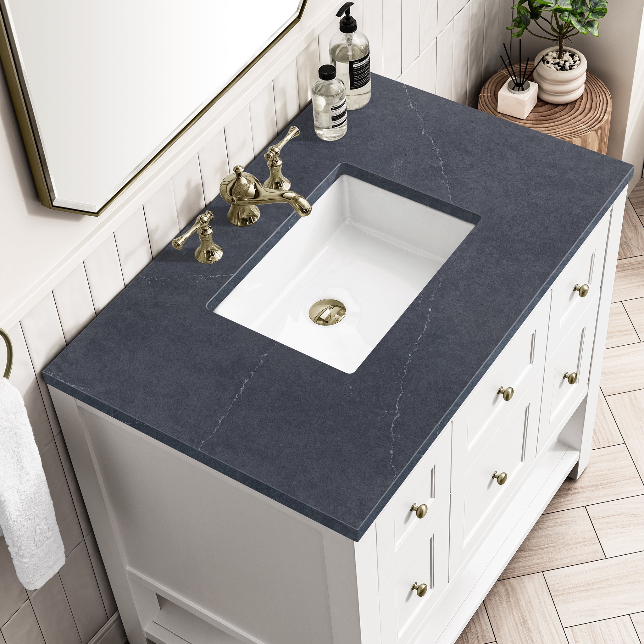 James Martin Breckenridge 36" Single Bathroom Vanity, Bright White with Charcoal Soapstone countertop