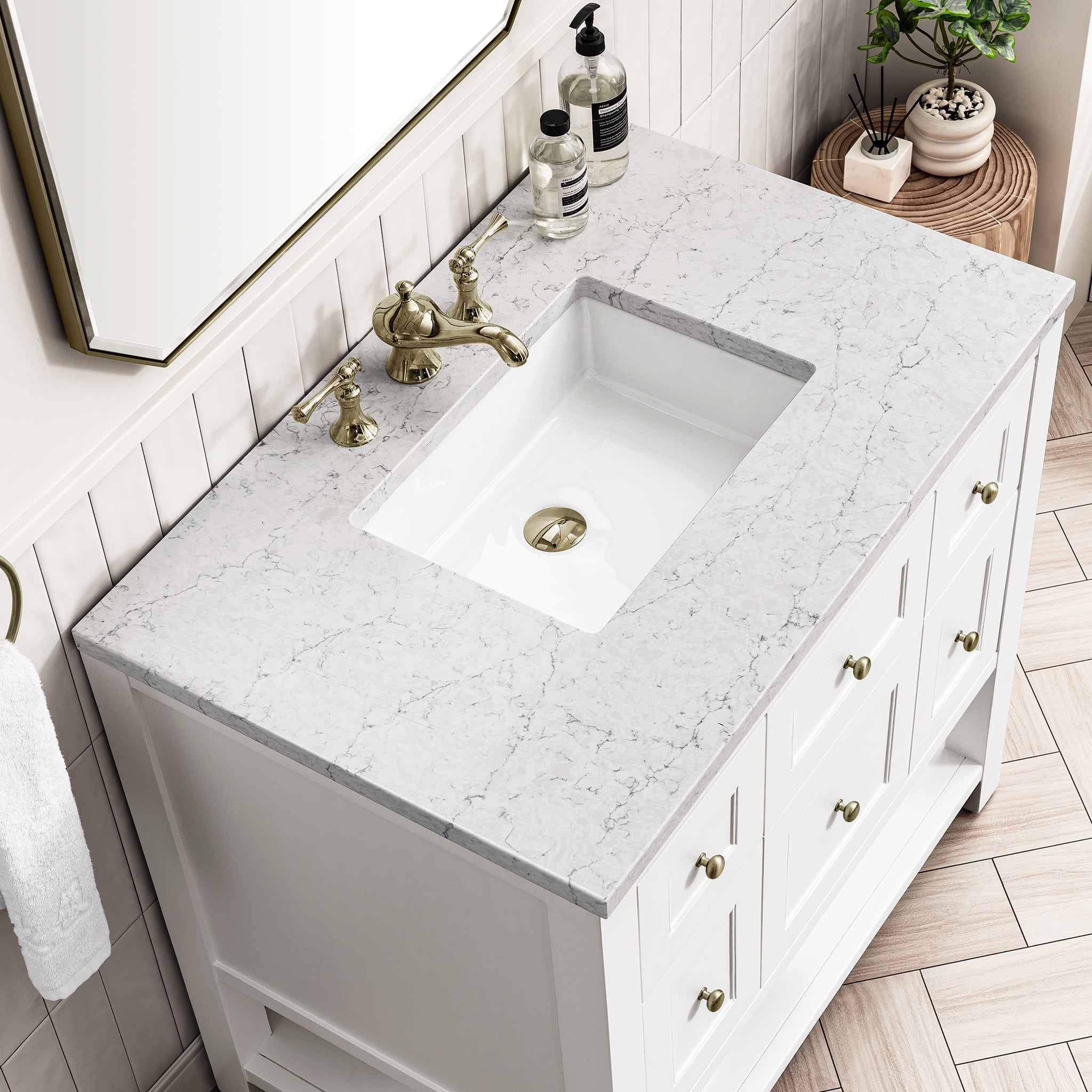 James Martin Breckenridge 36" Single Bathroom Vanity, Bright White with Eternal Jasmine Pearl countertop