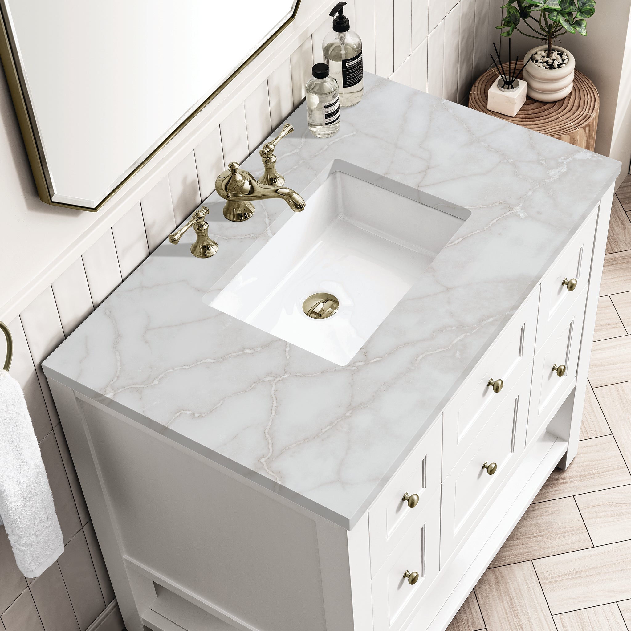 James Martin Breckenridge 36" Single Bathroom Vanity, Bright White with Victorian Silver countertop