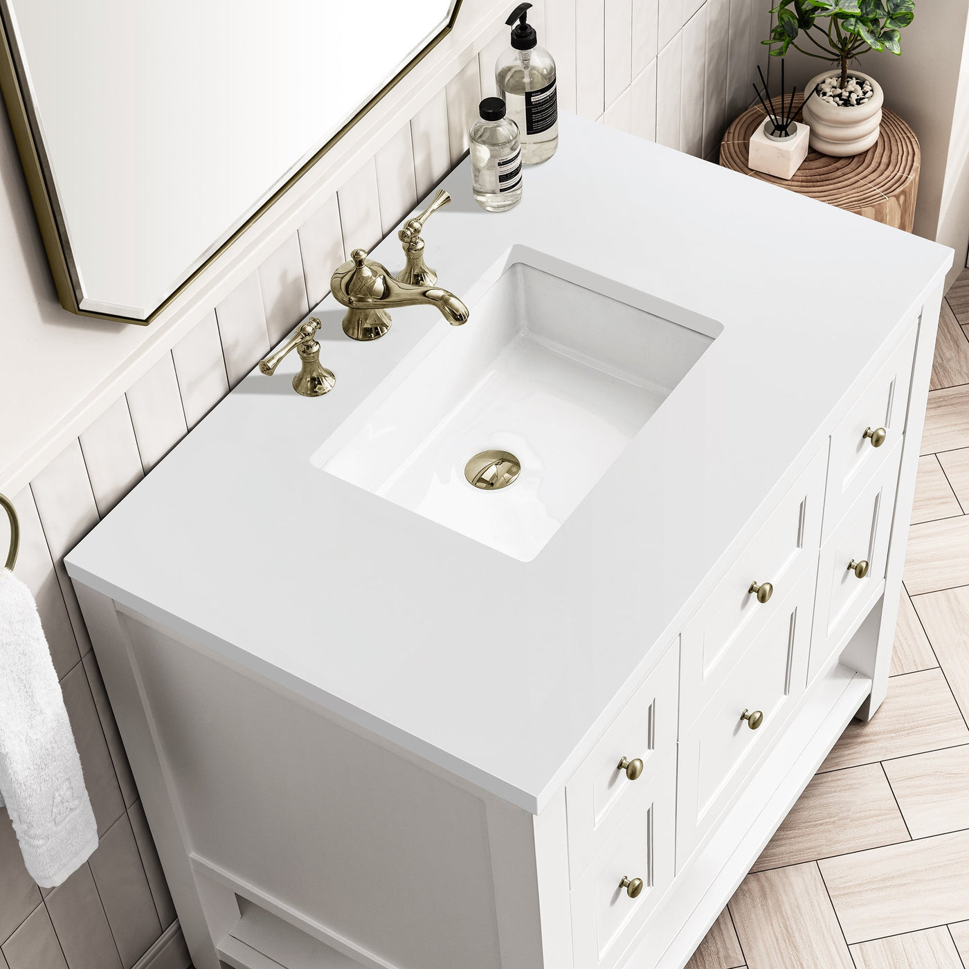James Martin Breckenridge 36" Single Bathroom Vanity, Bright White with White Zeus countertop
