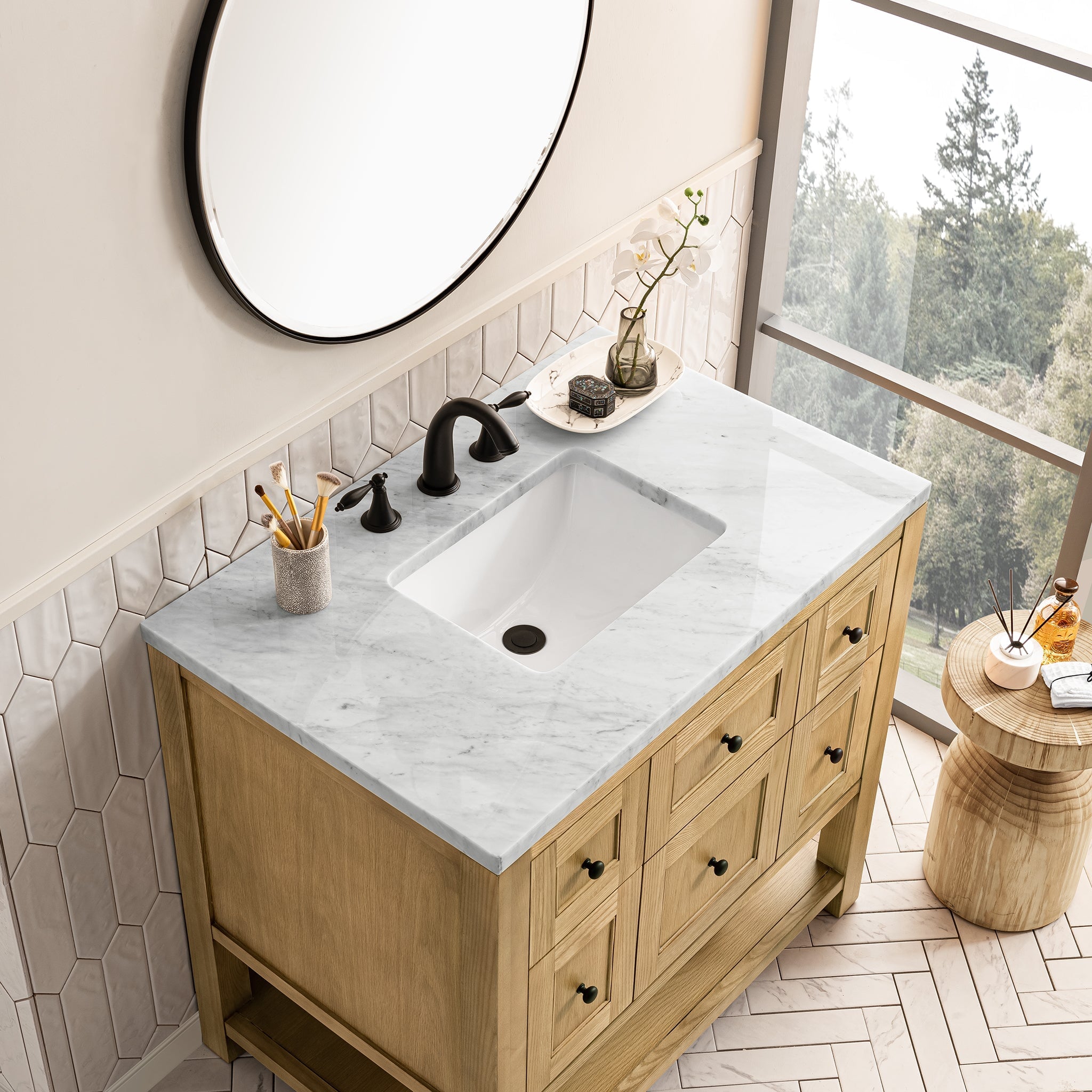 James Martin Breckenridge 36" Single Bathroom Vanity, Light Natural Oak with Carrara White countertop