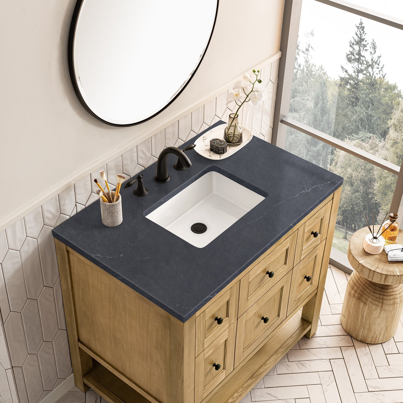 James Martin Breckenridge 36" Single Bathroom Vanity, Light Natural Oak with Charcoal Soapstone countertop