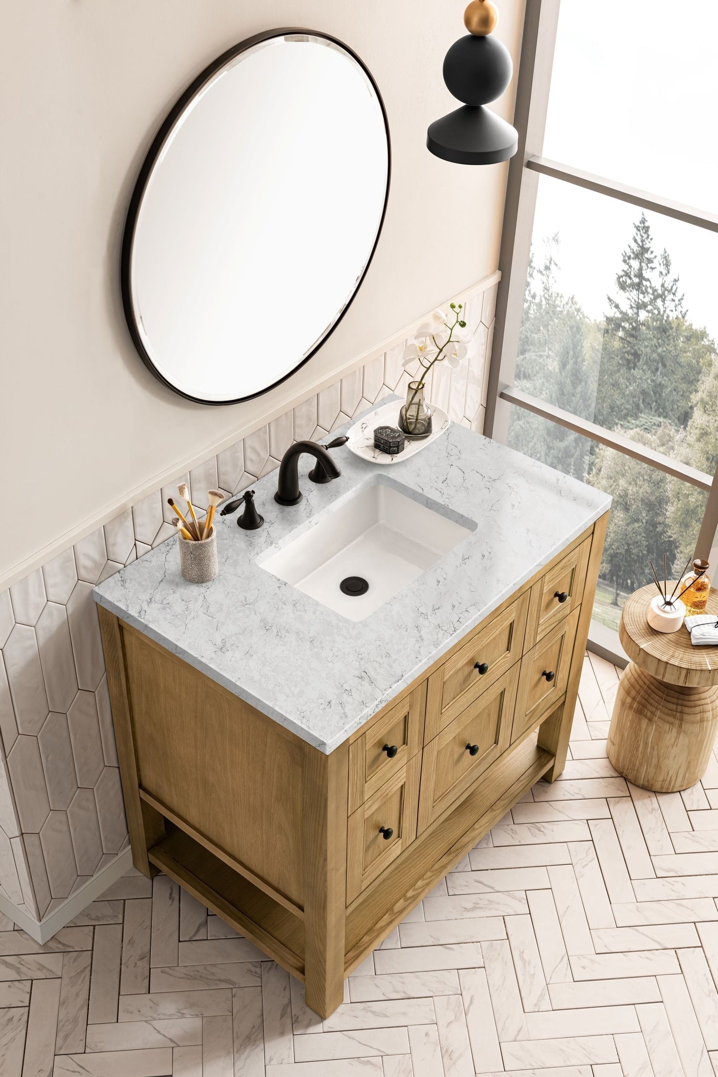 James Martin Breckenridge 36" Single Bathroom Vanity, Light Natural Oak with Eternal Jasmine Pearl countertop