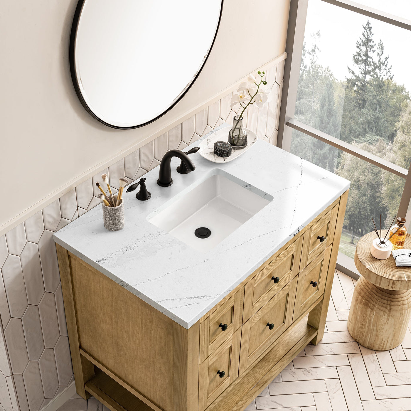 James Martin Breckenridge 36" Single Bathroom Vanity, Light Natural Oak with Ethereal Noctis countertop