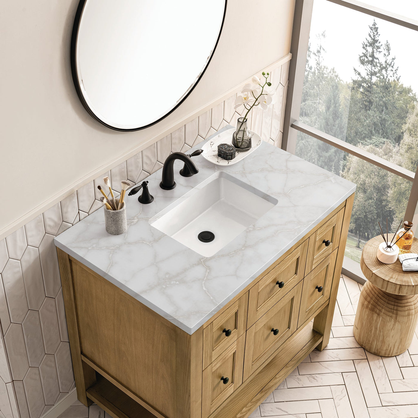 James Martin Breckenridge 36" Single Bathroom Vanity, Light Natural Oak with Victorian Silver countertop