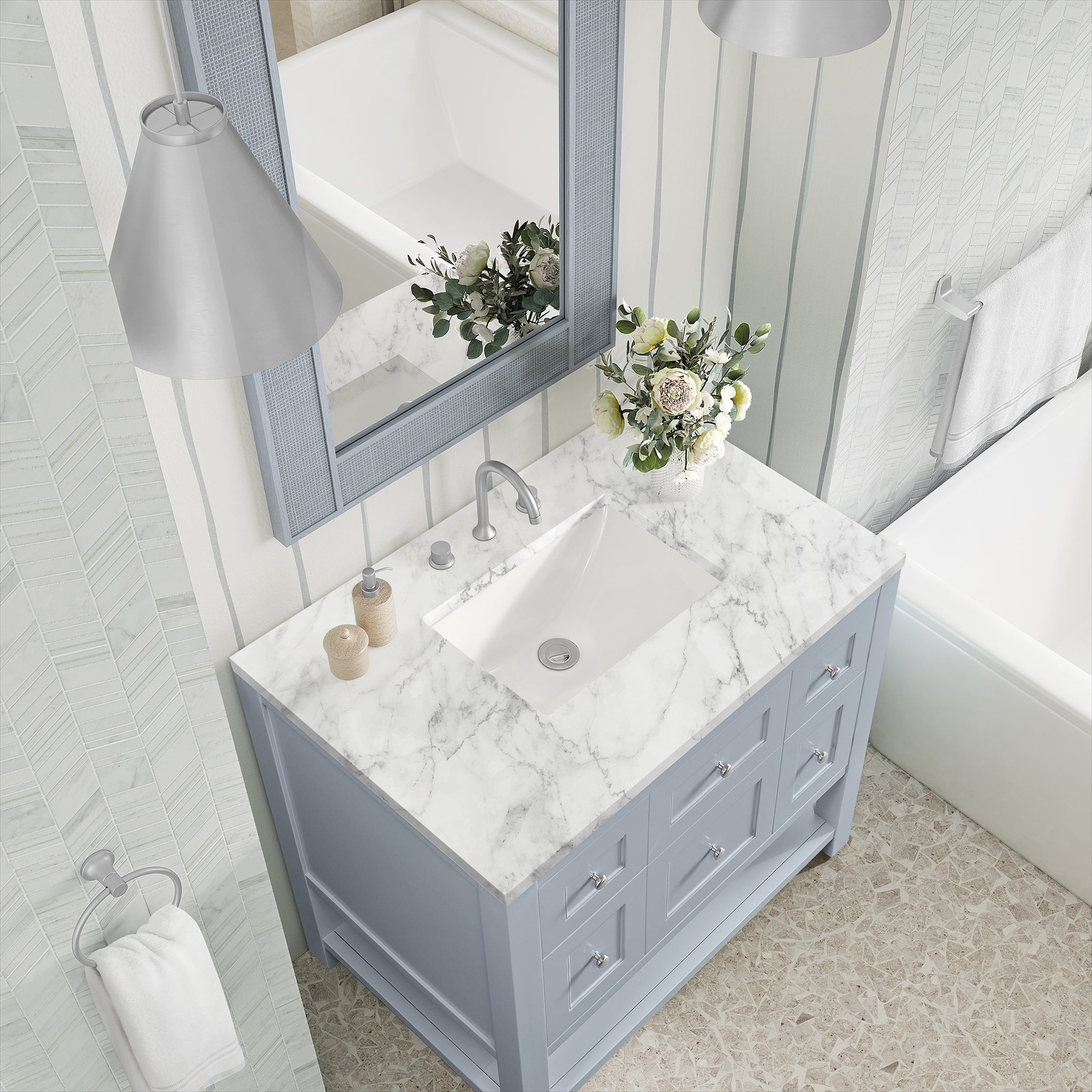 James Martin Breckenridge 36" Single Bathroom Vanity, Serenity Blue with Carrara White countertop