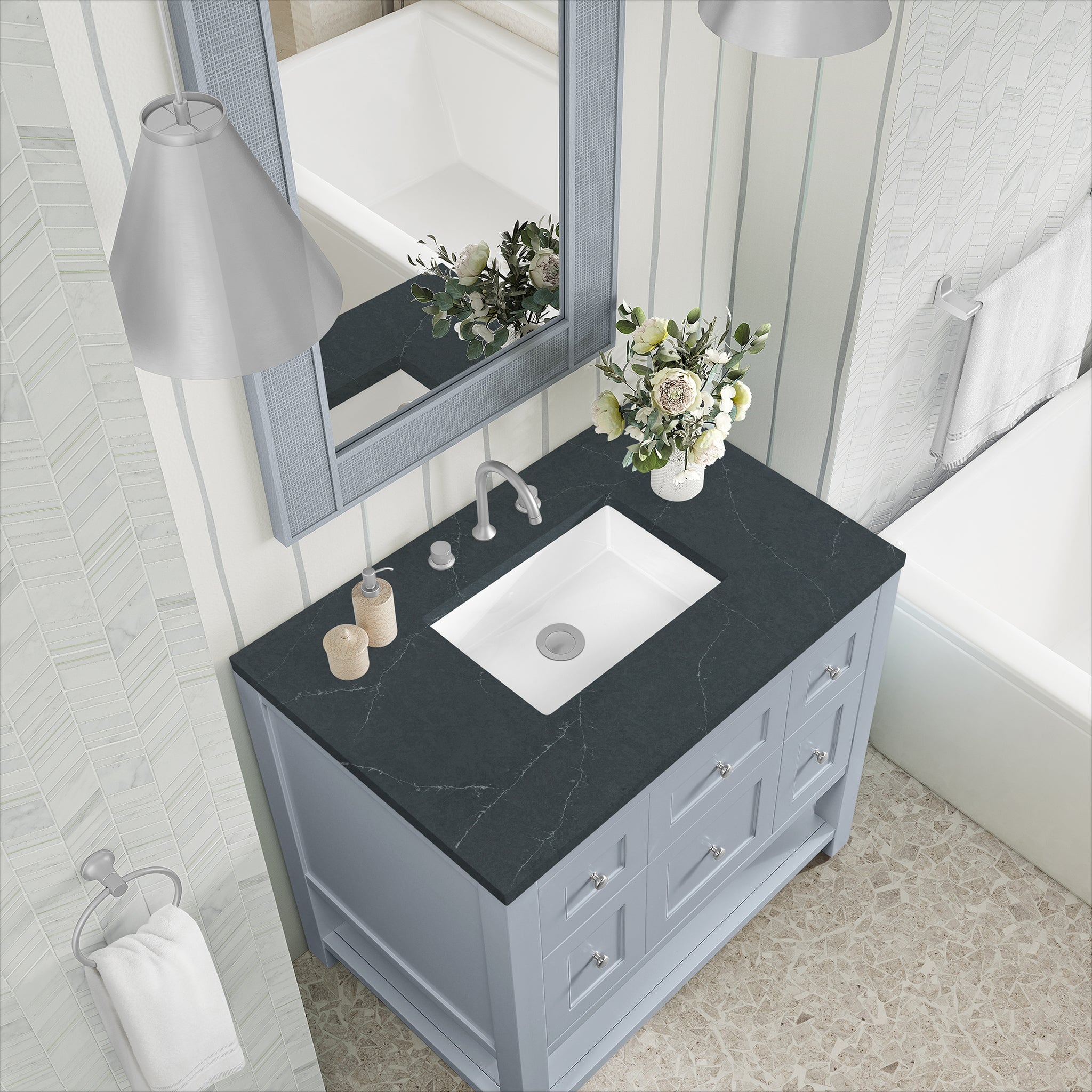 James Martin Breckenridge 36" Single Bathroom Vanity, Serenity Blue with Charcoal Soapstone countertop