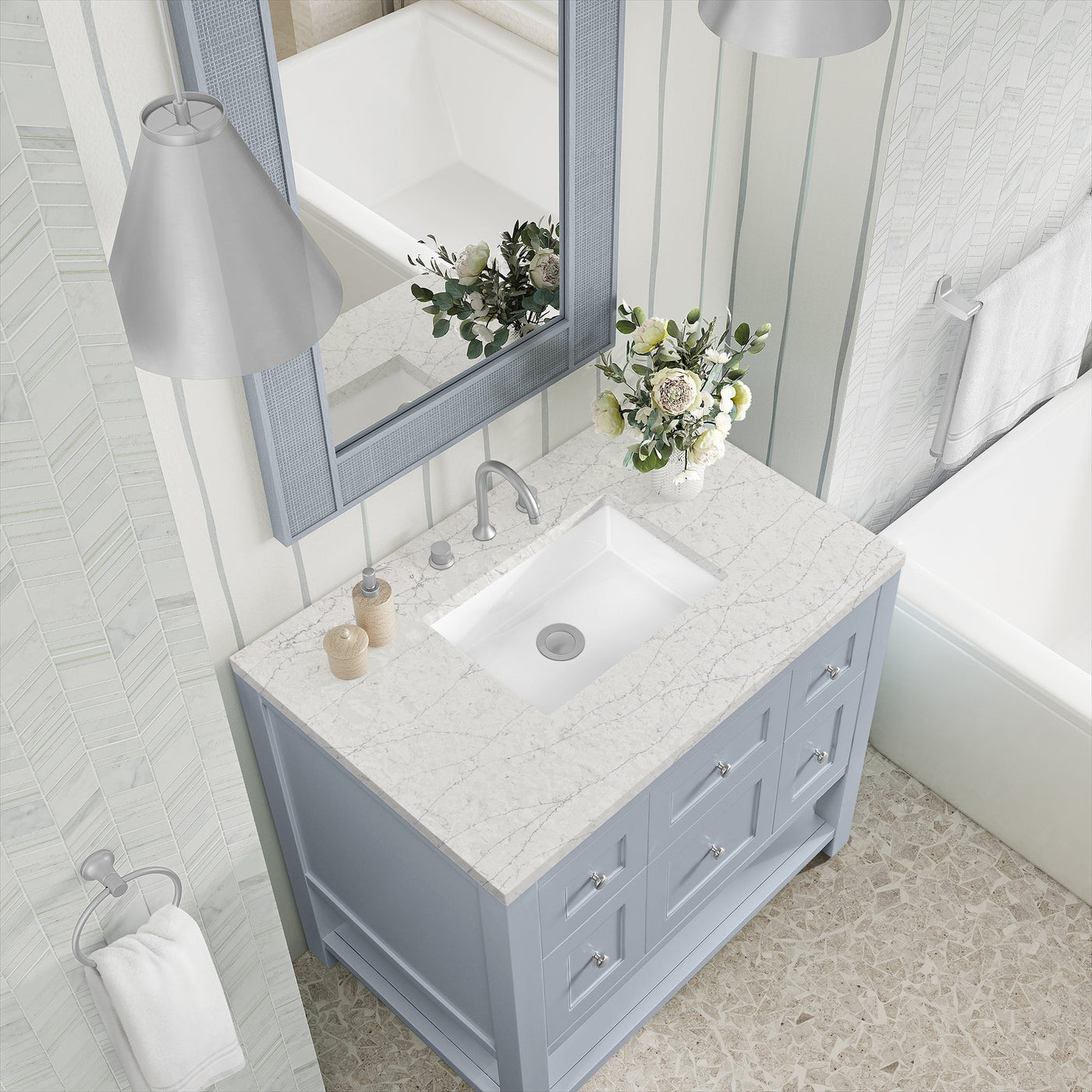 James Martin Breckenridge 36" Single Bathroom Vanity, Serenity Blue with Eternal Jasmine Pearl countertop