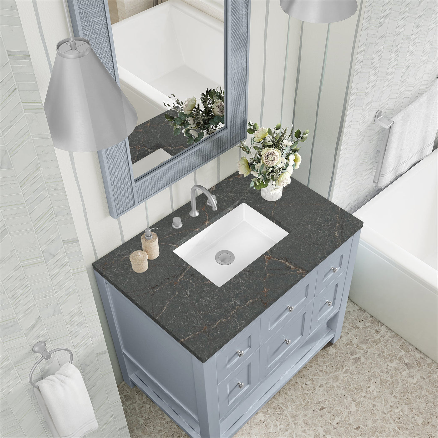 James Martin Breckenridge 36" Single Bathroom Vanity, Serenity Blue with Parisien Bleu countertop