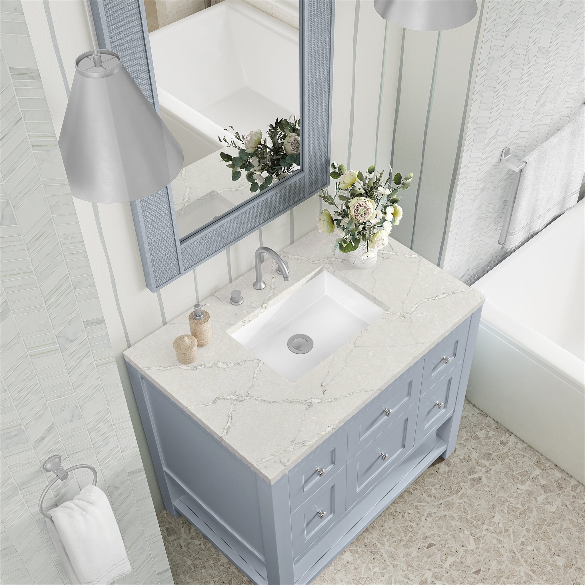 James Martin Breckenridge 36" Single Bathroom Vanity, Serenity Blue with Victorian Silver countertop