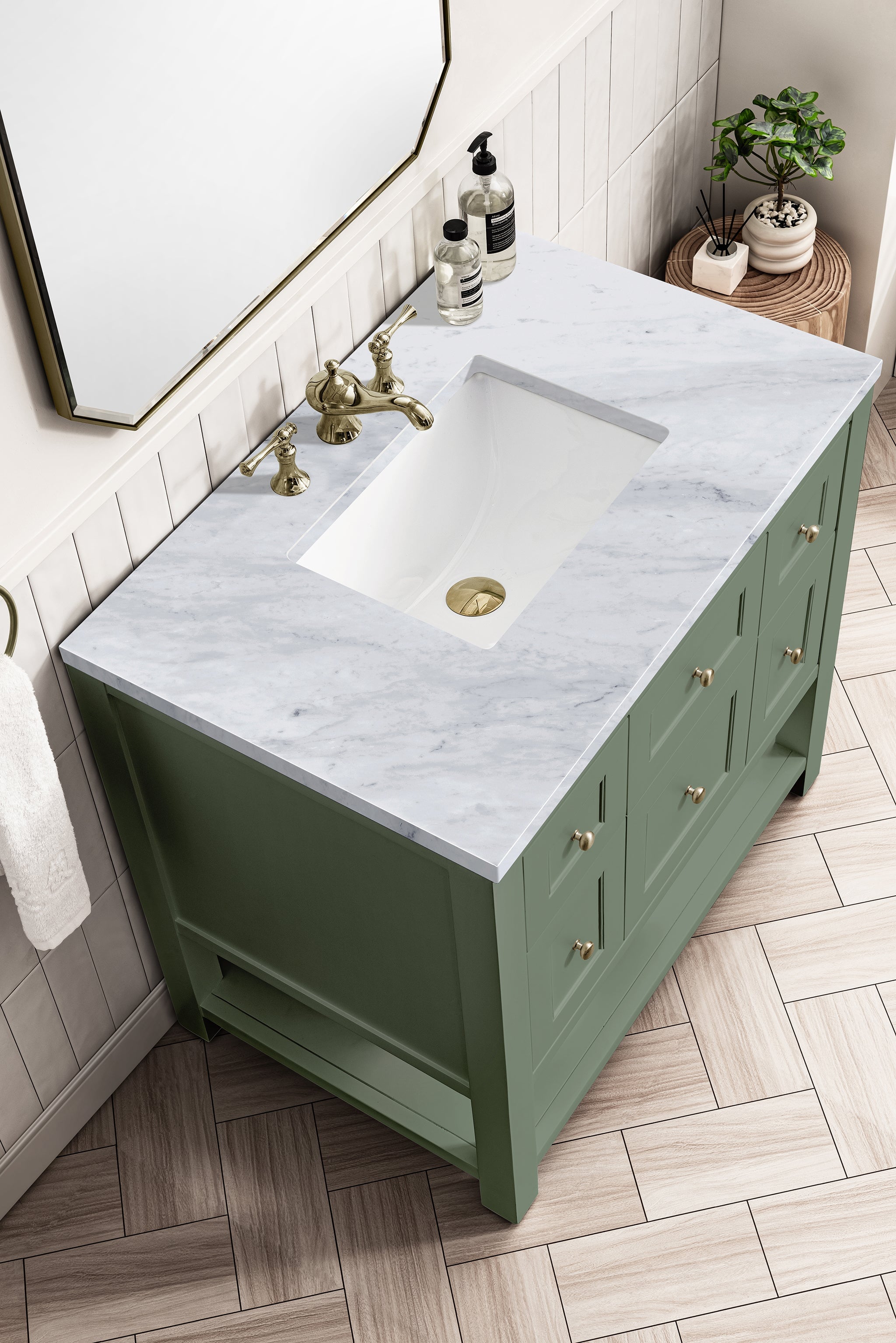 James Martin Breckenridge 36" Single Bathroom Vanity, Smokey Celadon with Carrara White countertop