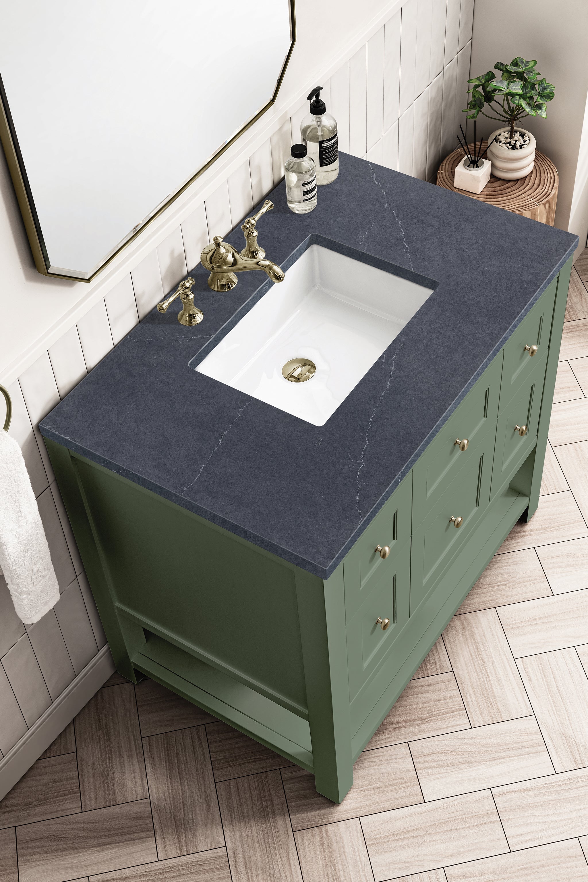 James Martin Breckenridge 36" Single Bathroom Vanity, Smokey Celadon with Charcoal Soapstone countertop