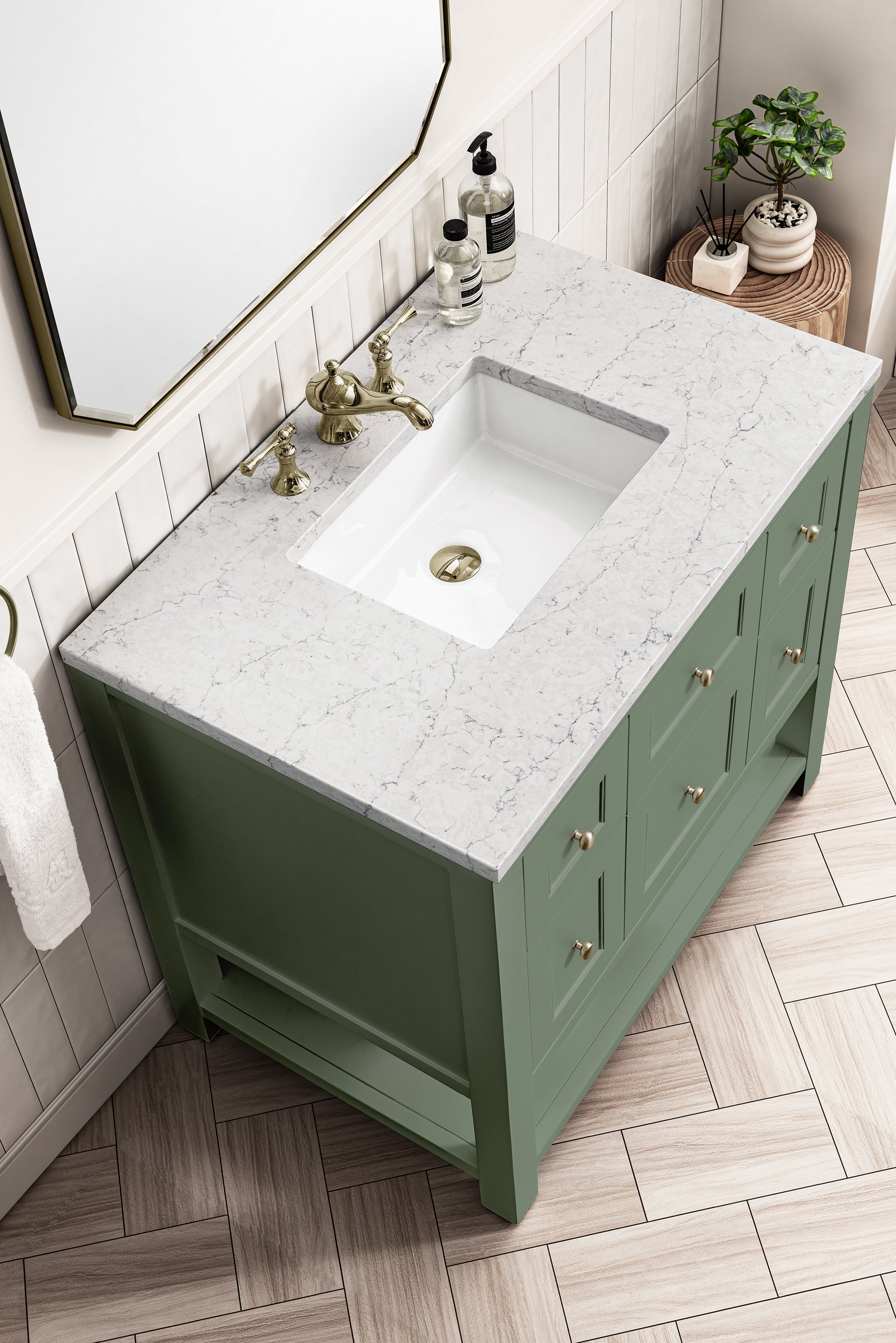 James Martin Breckenridge 36" Single Bathroom Vanity, Smokey Celadon with Eternal Jasmine Pearl countertop