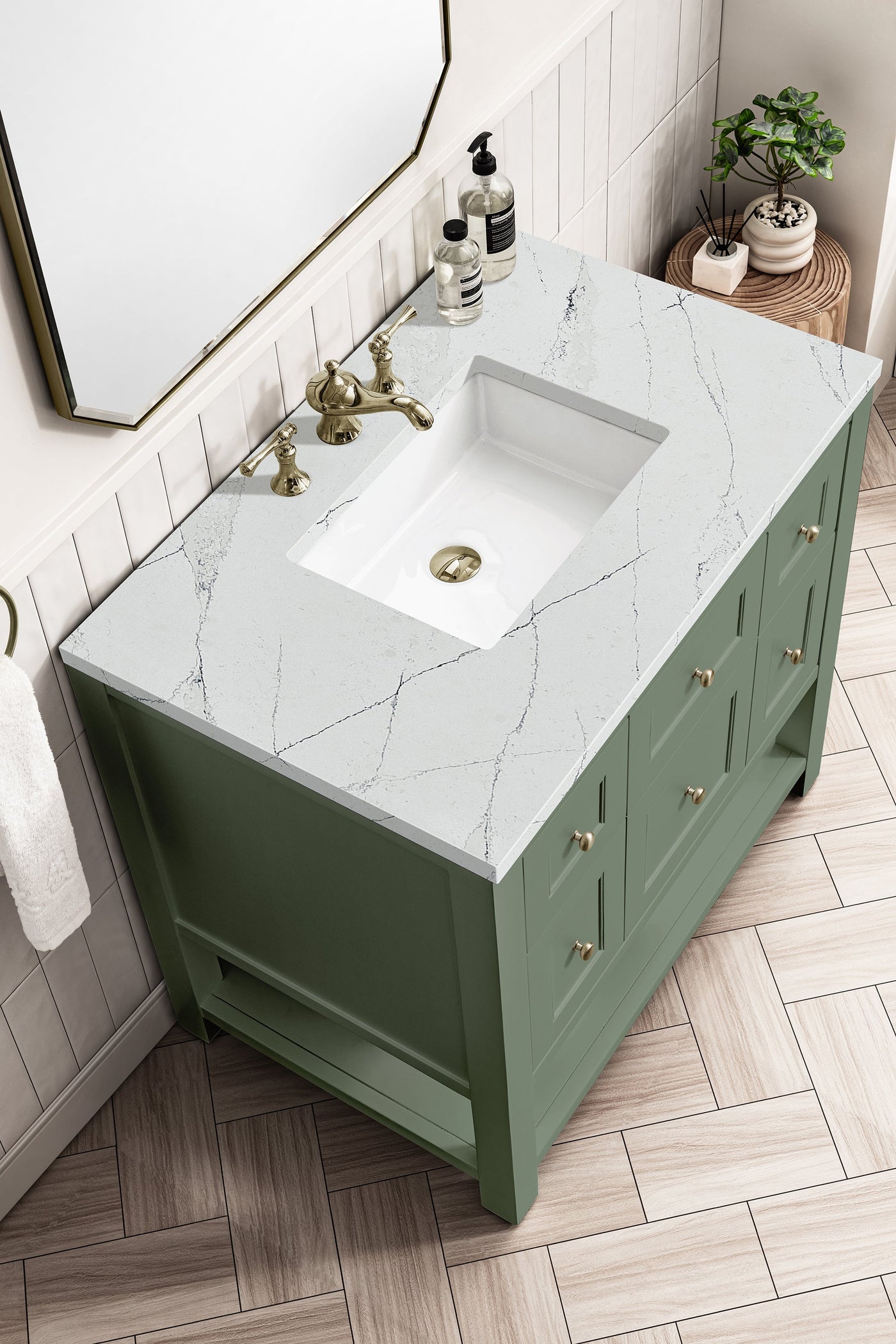 James Martin Breckenridge 36" Single Bathroom Vanity, Smokey Celadon with Ethereal Noctis countertop