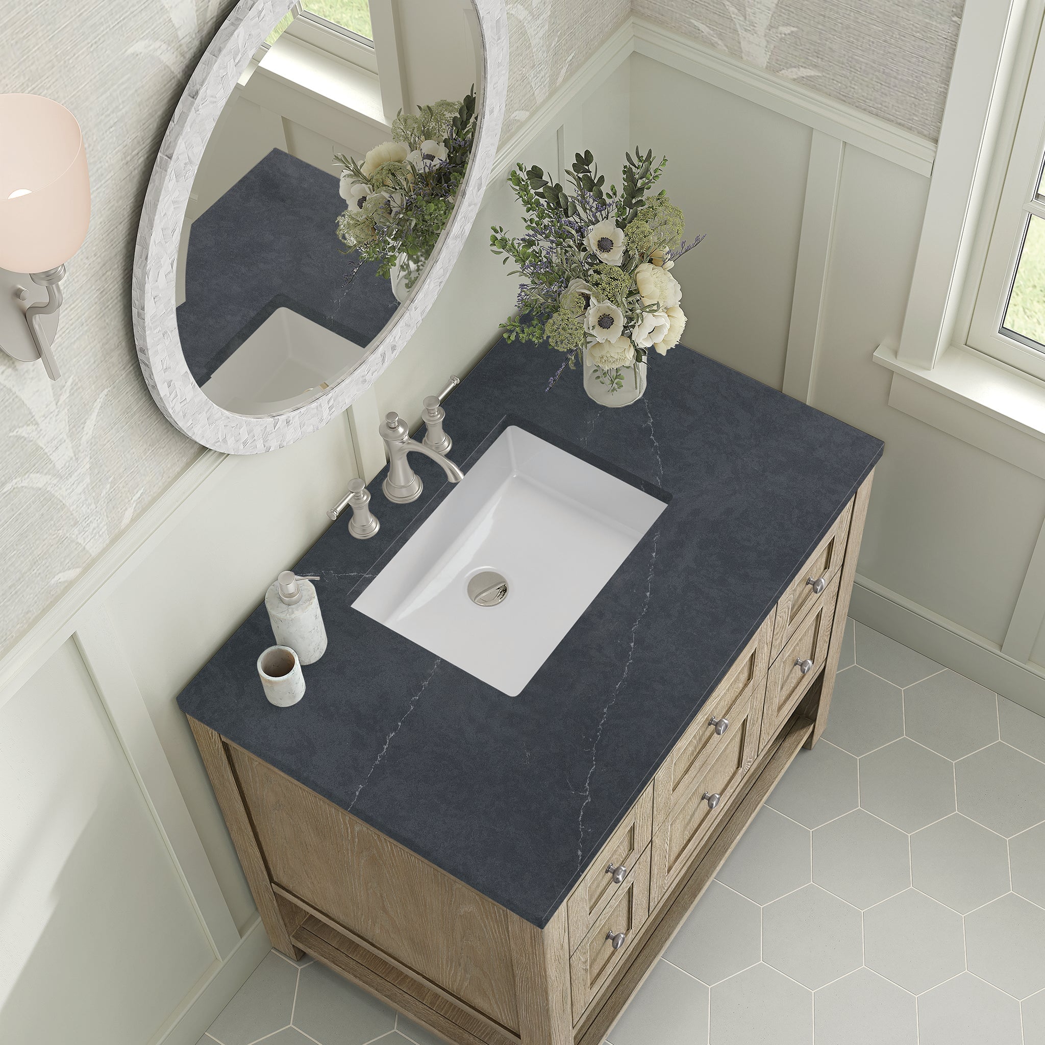 James Martin Breckenridge 36" Single Bathroom Vanity, Whitewashed Oak with Charcoal Soapstone countertop