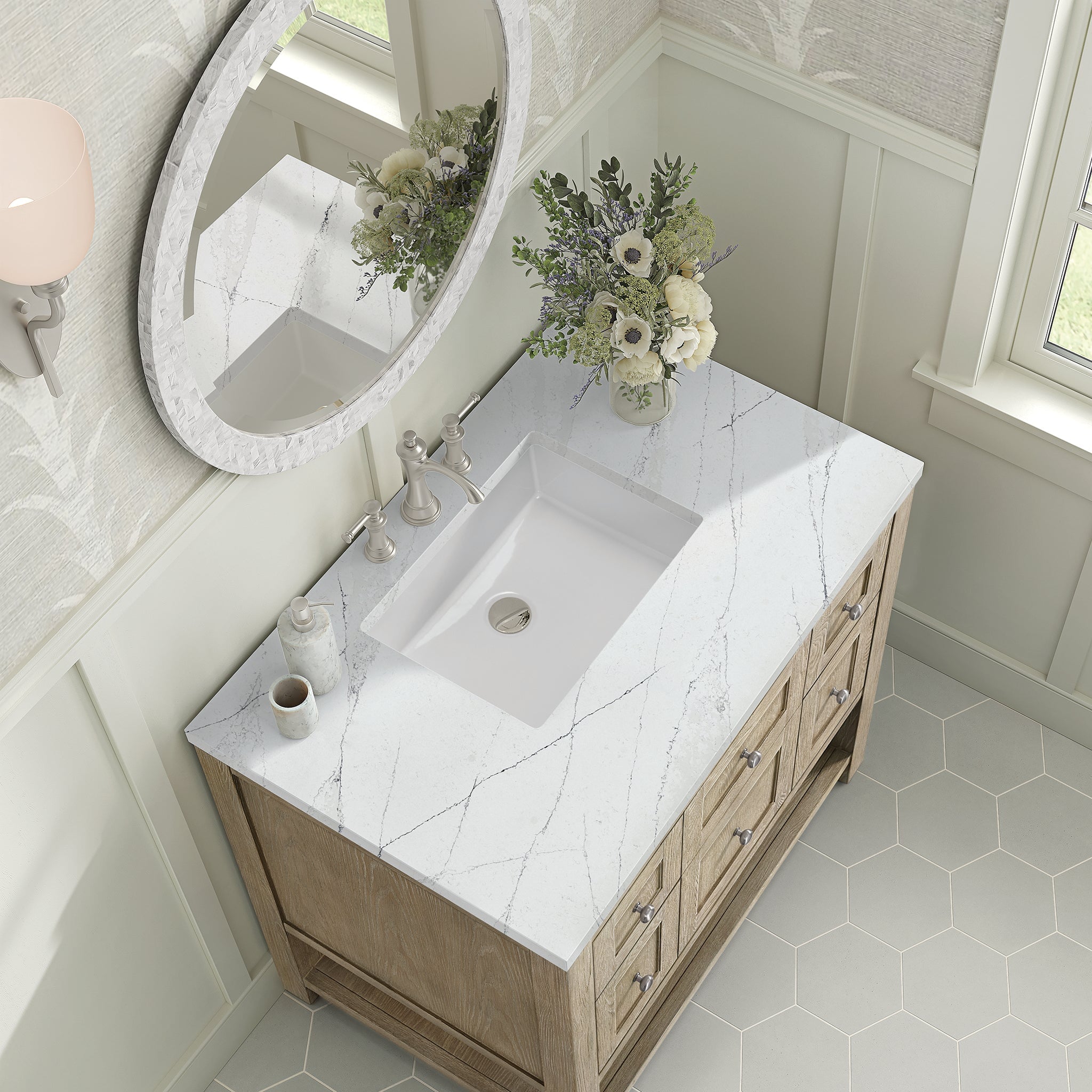 James Martin Breckenridge 36" Single Bathroom Vanity, Whitewashed Oak with Ethereal Noctis countertop