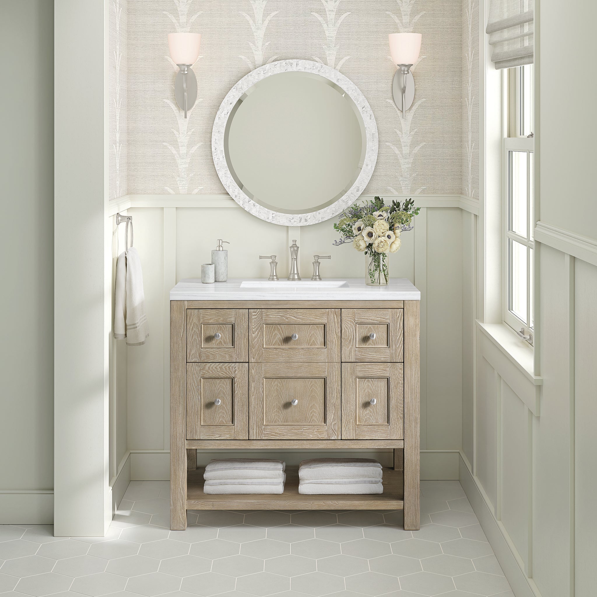 James Martin Breckenridge 36" Single Bathroom Vanity, Whitewashed Oak, cabinet without a countertop