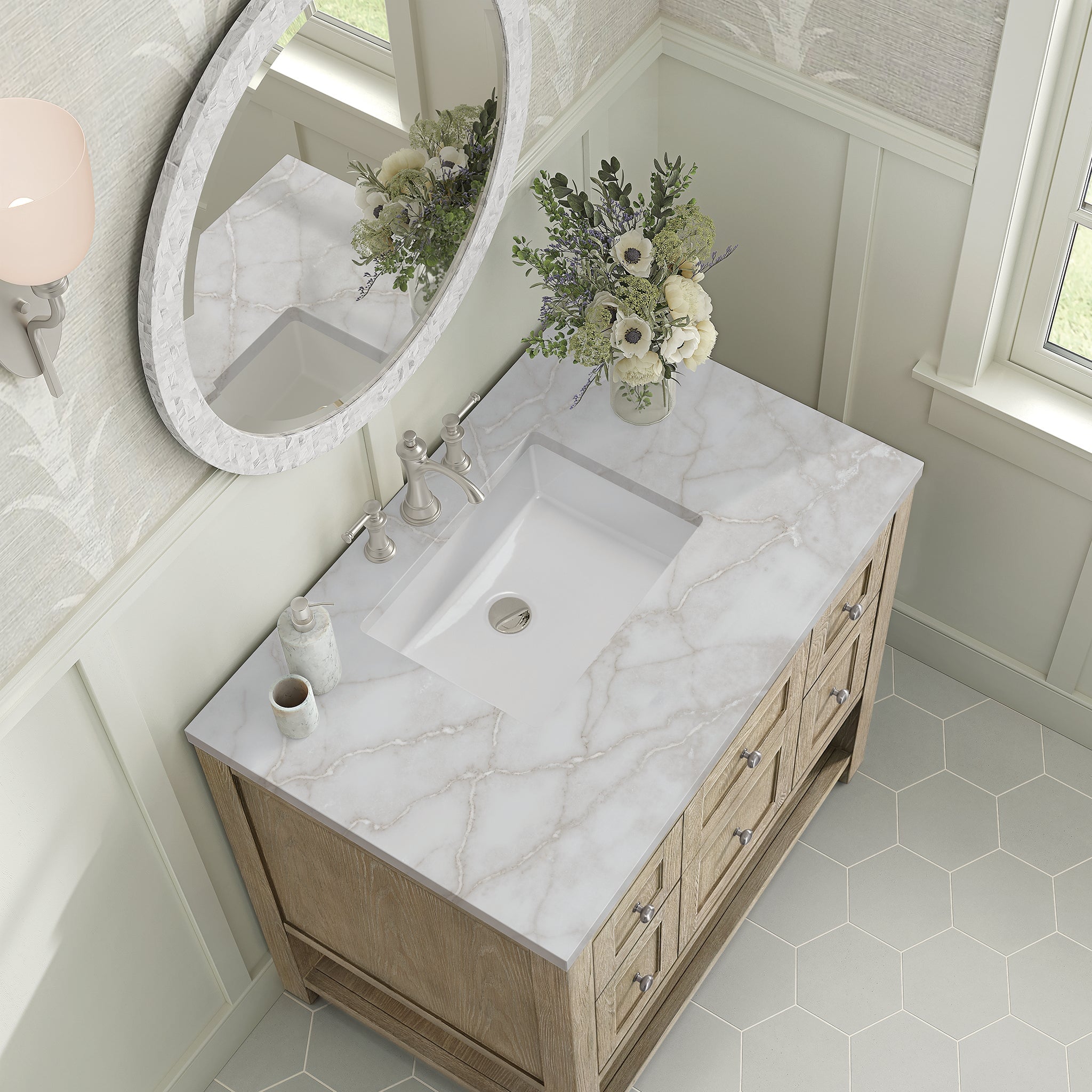 James Martin Breckenridge 36" Single Bathroom Vanity, Whitewashed Oak with Victorian Silver countertop