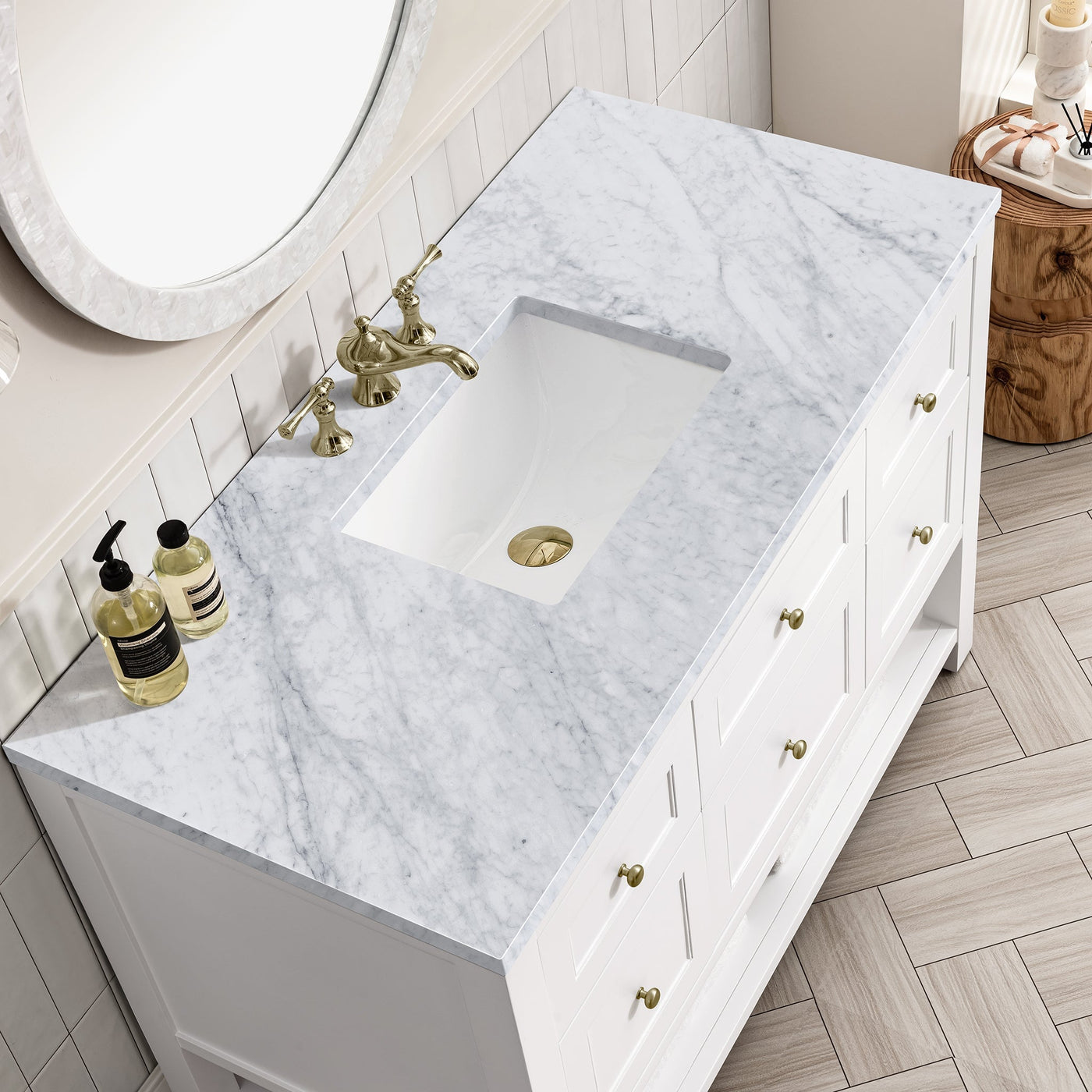 James Martin Breckenridge 48" Single Bathroom Vanity, Bright White with Carrara White countertop