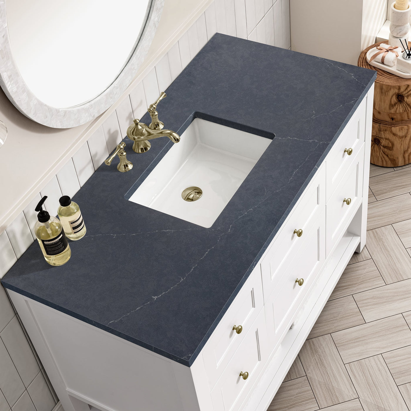 James Martin Breckenridge 48" Single Bathroom Vanity, Bright White with Charcoal Soapstone countertop