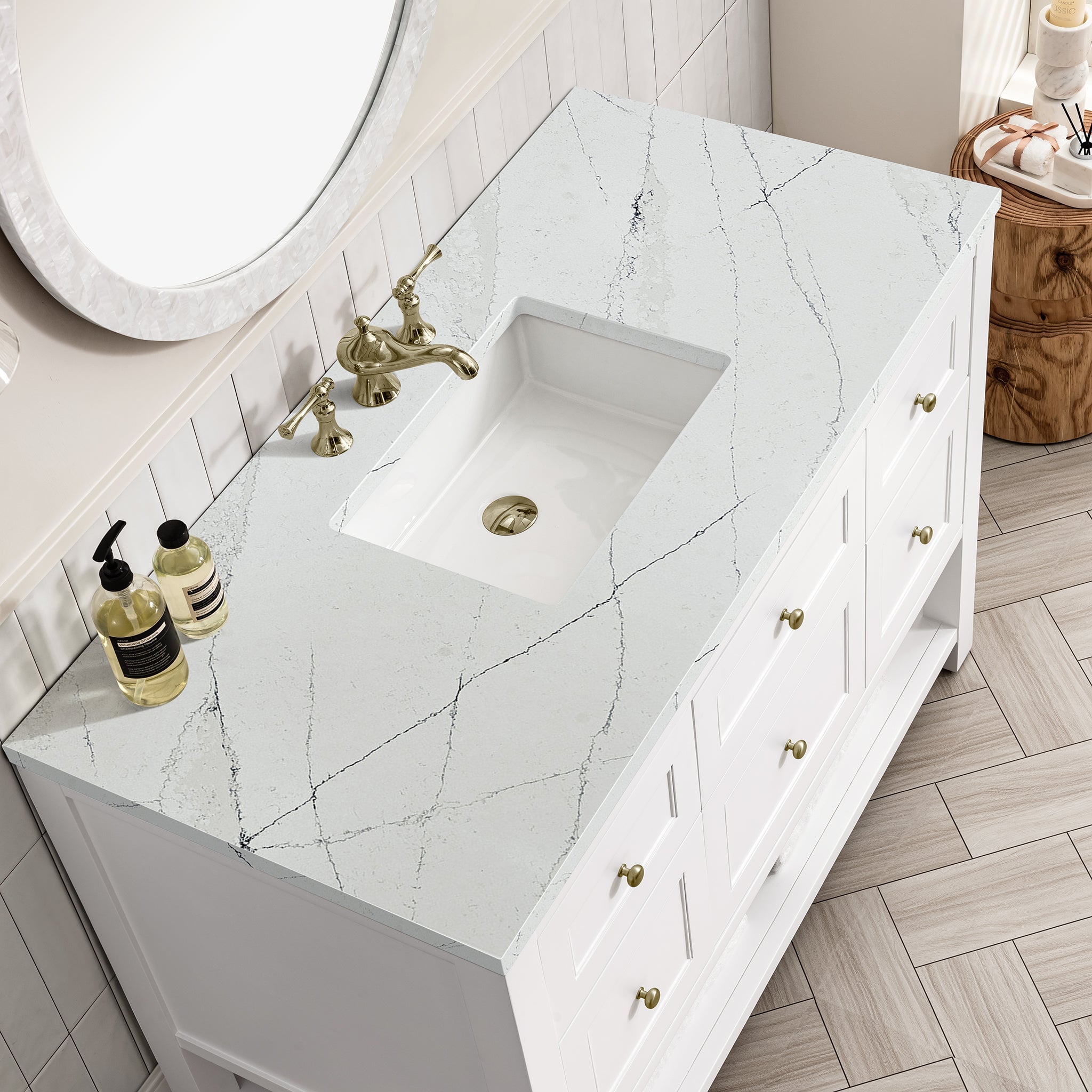 James Martin Breckenridge 48" Single Bathroom Vanity, Bright White with Ethereal Noctis countertop