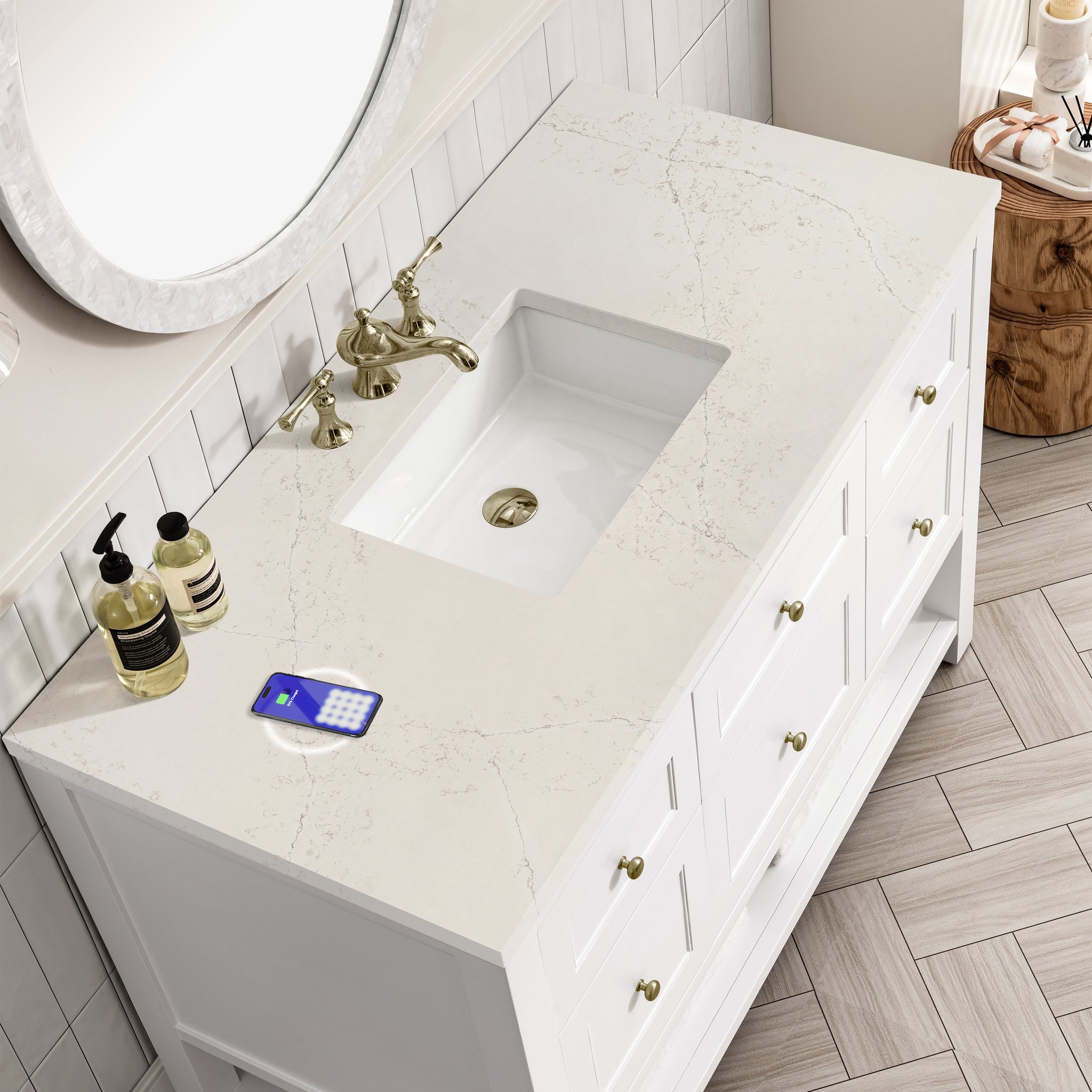 James Martin Breckenridge 48" Single Bathroom Vanity, Bright White with Siberian (FreePower) countertop