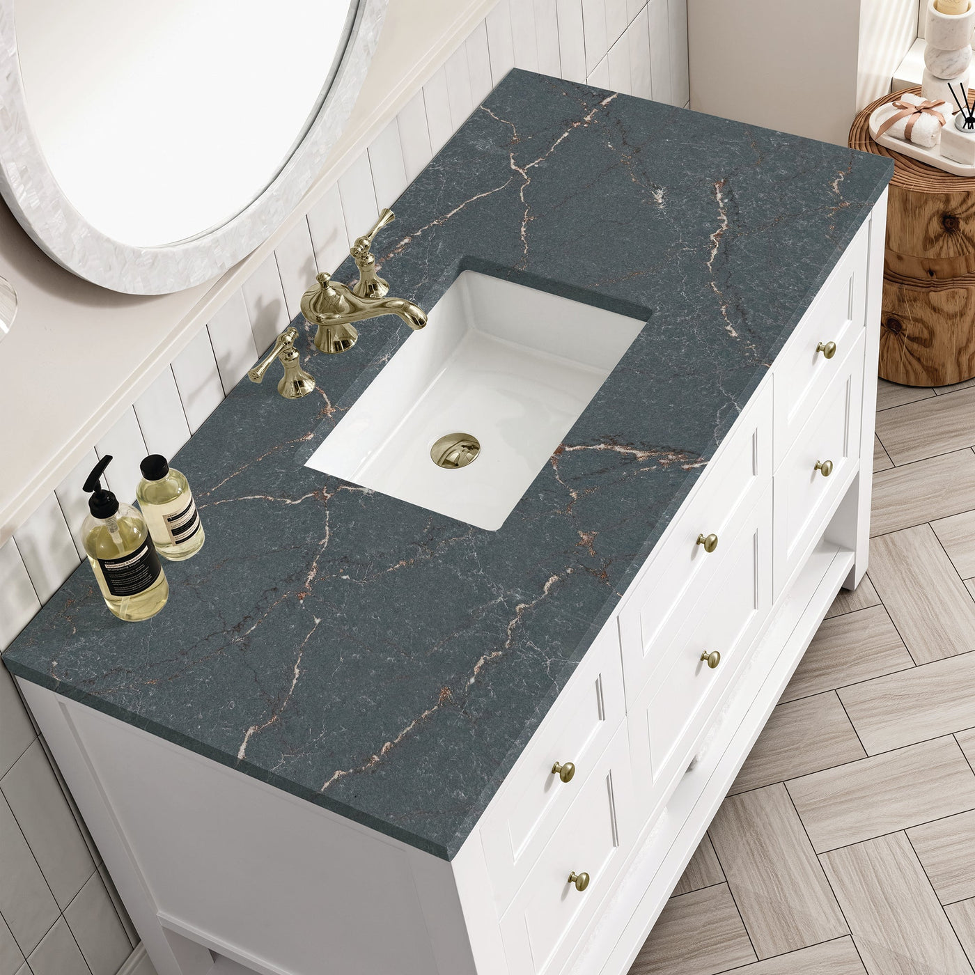 James Martin Breckenridge 48" Single Bathroom Vanity, Bright White with Parisien Bleu countertop