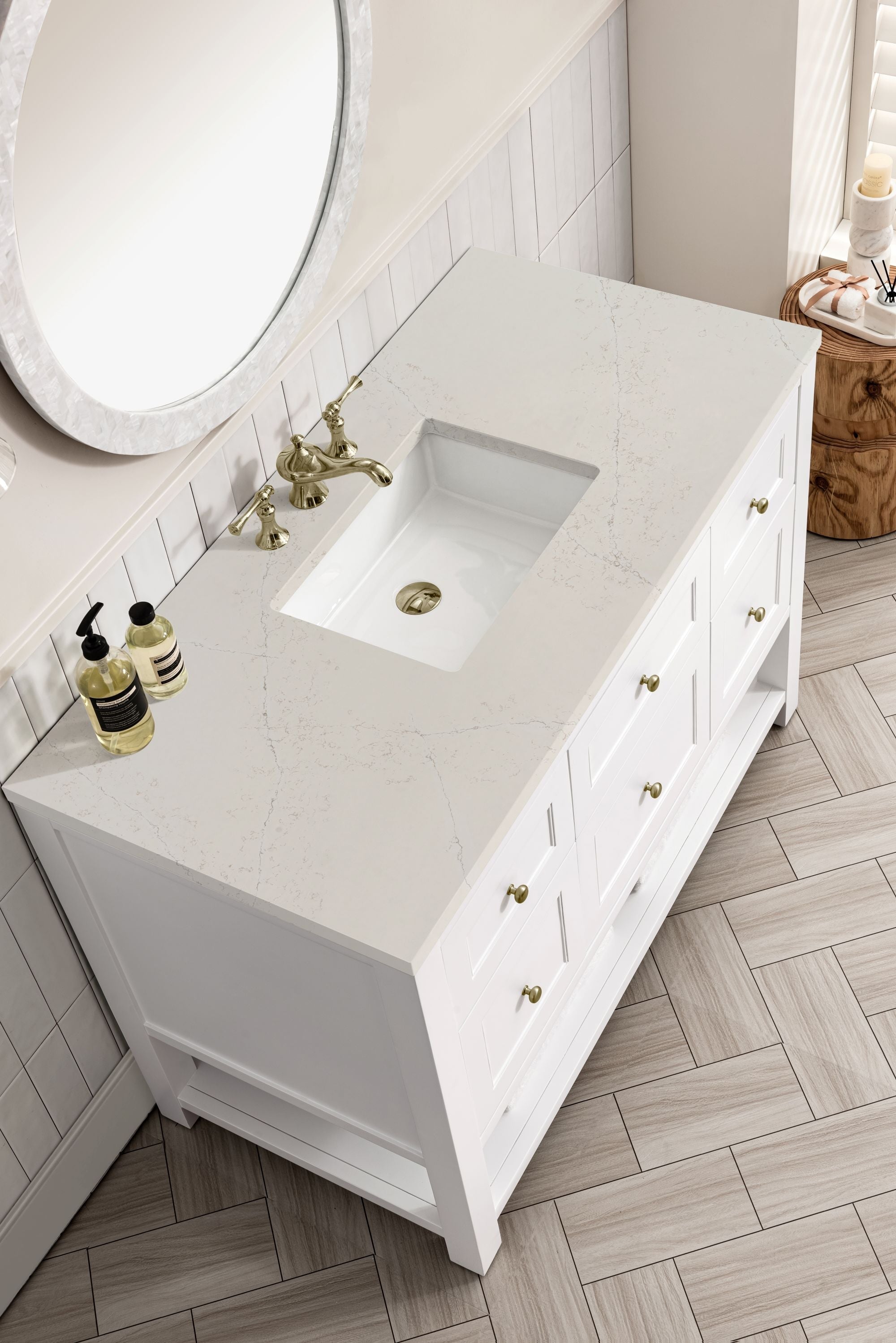 James Martin Breckenridge 48" Single Bathroom Vanity, Bright White with Siberian countertop