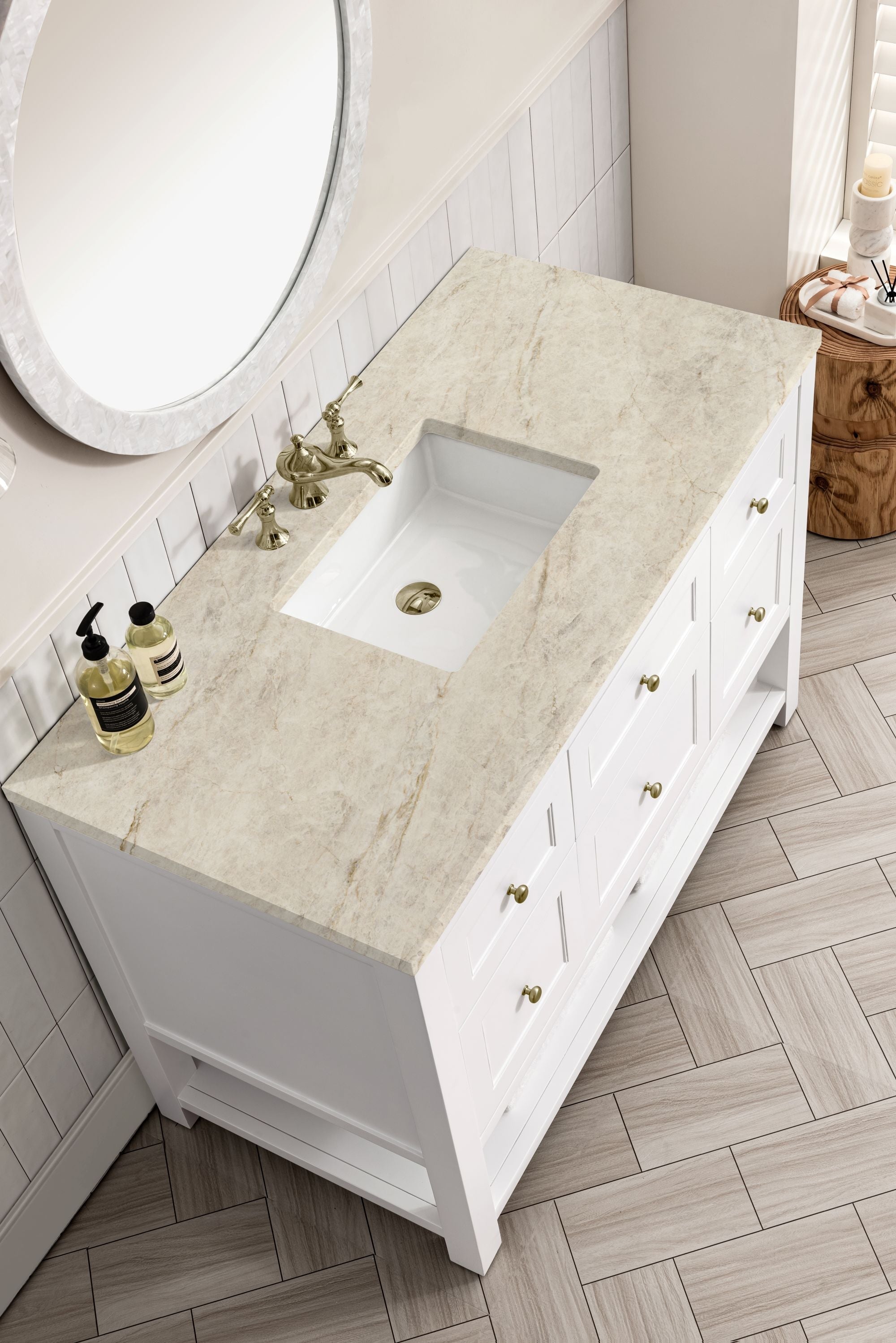 James Martin Breckenridge 48" Single Bathroom Vanity, Bright White with Tajnar countertop