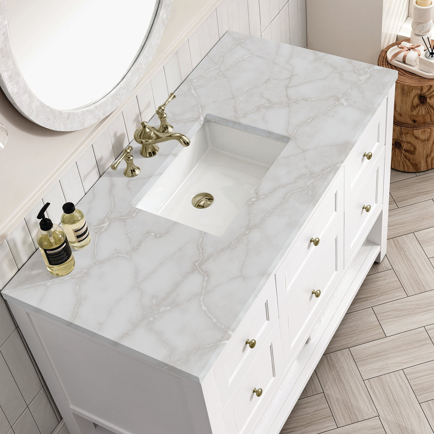 James Martin Breckenridge 48" Single Bathroom Vanity, Bright White with Victorian Silver countertop