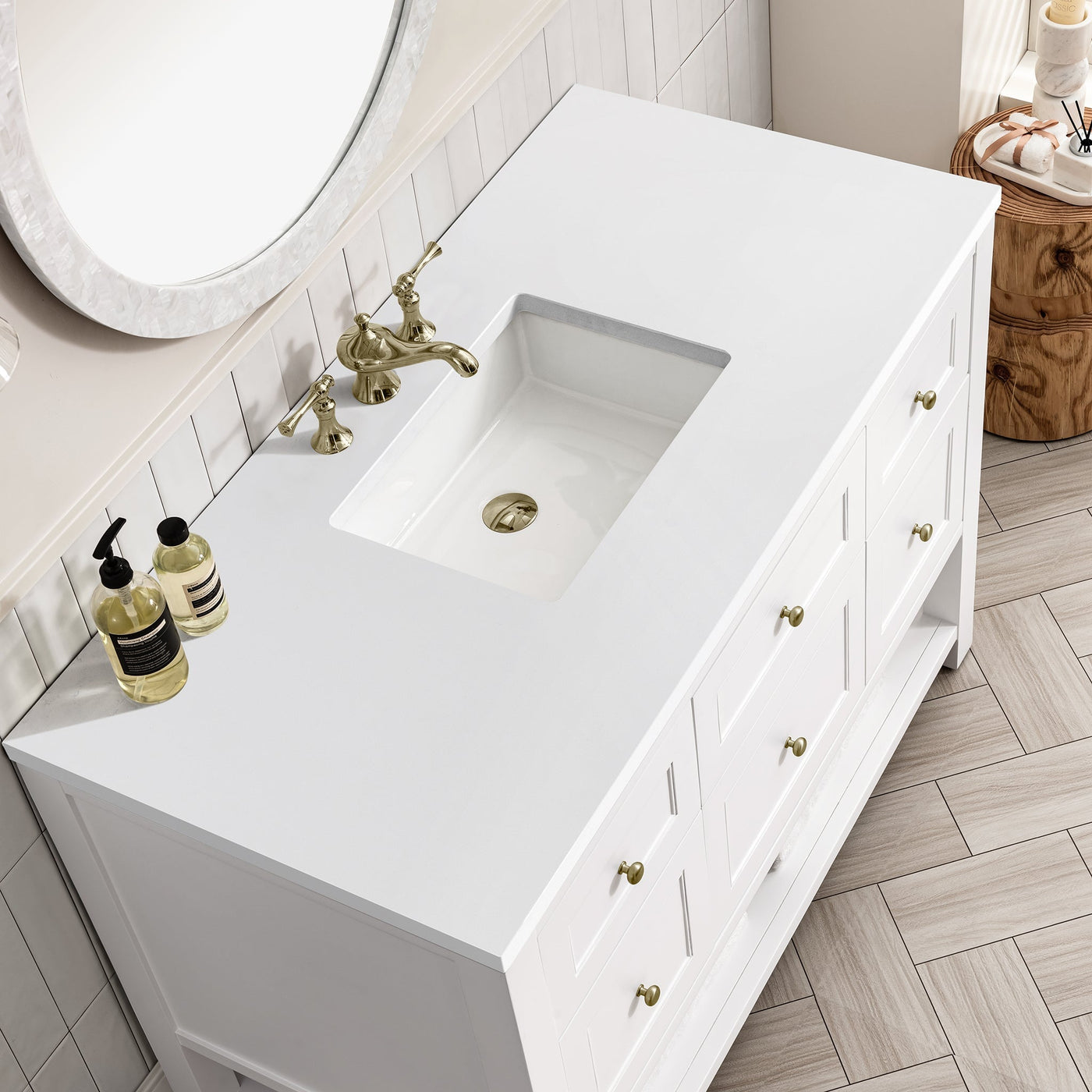 James Martin Breckenridge 48" Single Bathroom Vanity, Bright White with White Zeus countertop
